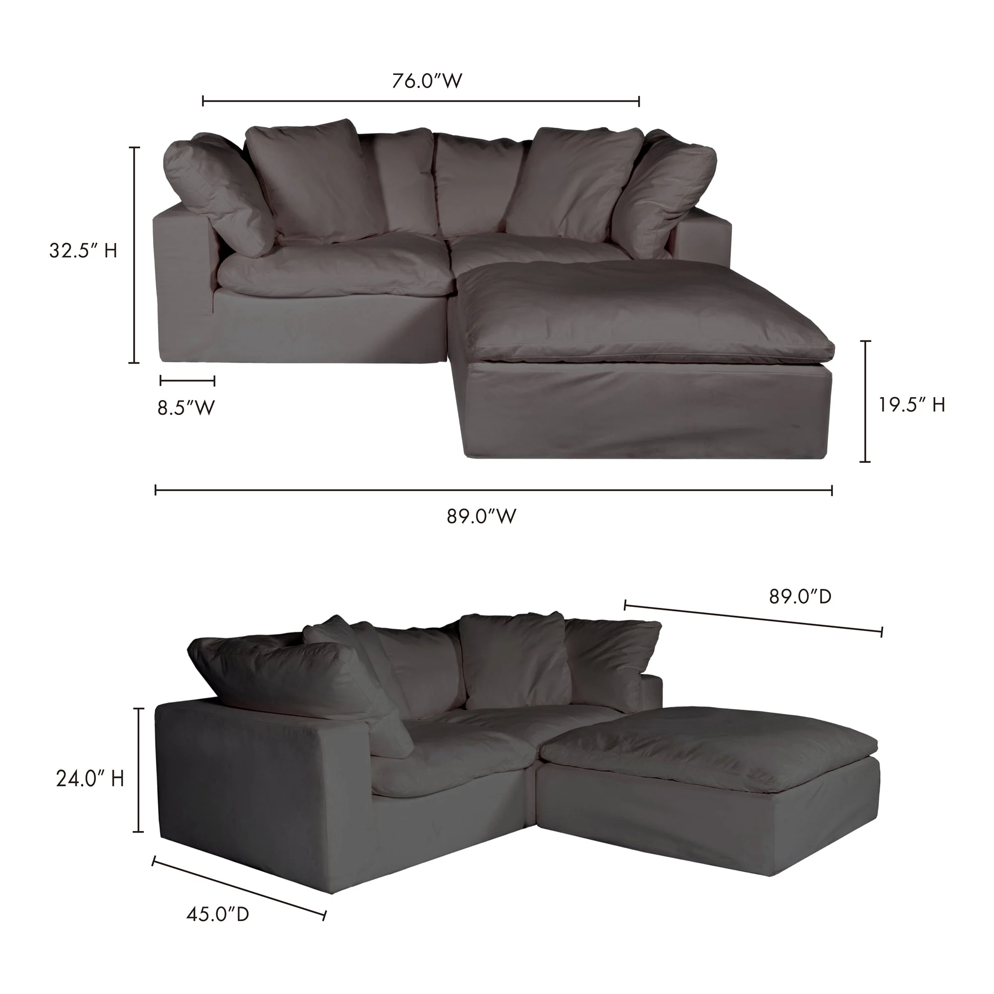 Moe's Home Collection Clay Nook Modular Sectional ~ Light Grey LiveSmart Performance Fabric - Image 3
