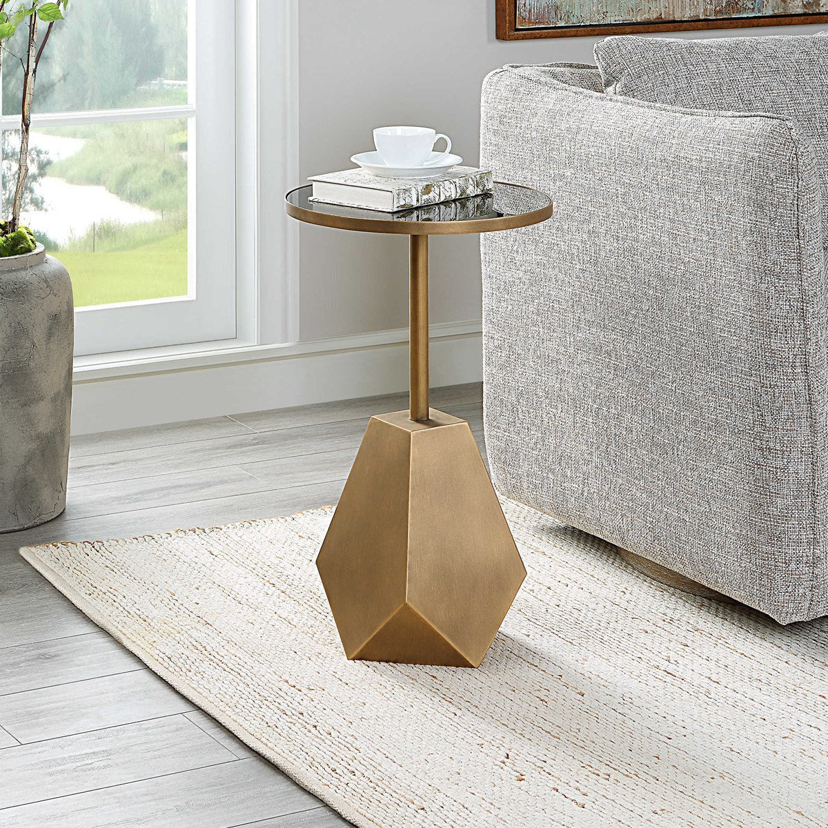 Uttermost Comet Black Glass Top With Antiqued Bronze Iron Modern Accent Table - Image 2