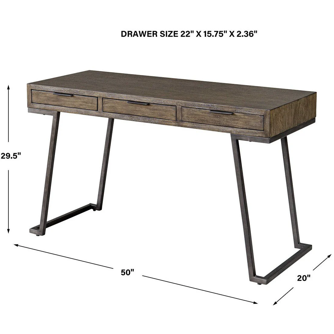 Uttermost Comrade Light Gray Glazing Mango Wood With Aged Steel Metal Rustic Modern Desk - Image 9