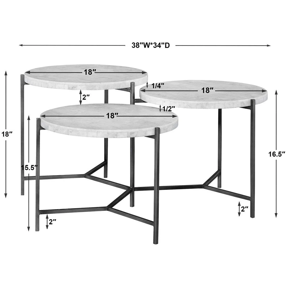 Uttermost Contarini White Marble Toos With Gunmetal Silver Iron Tiered Coffee Tables - Image 4