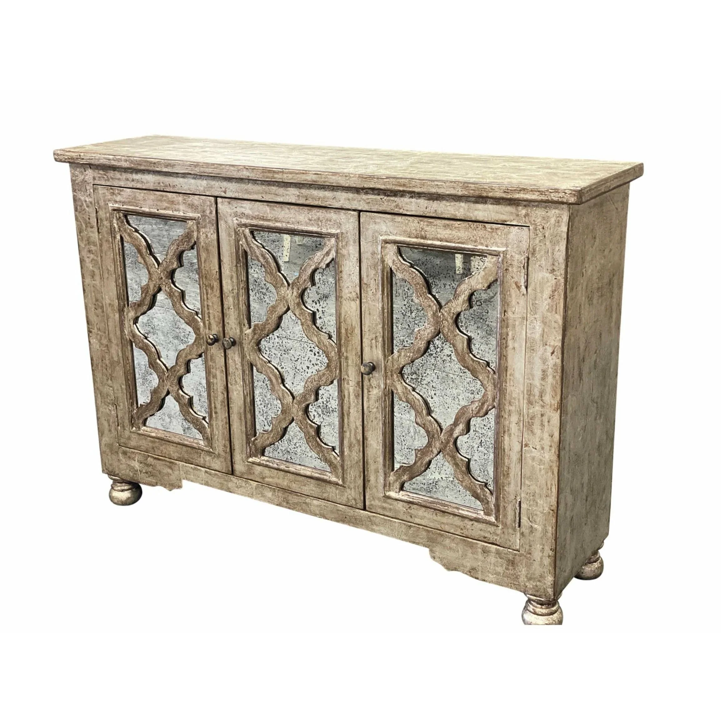 Casa Bonita Peruvian Hand-Painted Carved Wood and Antiqued Mirror Napolitano Buffet