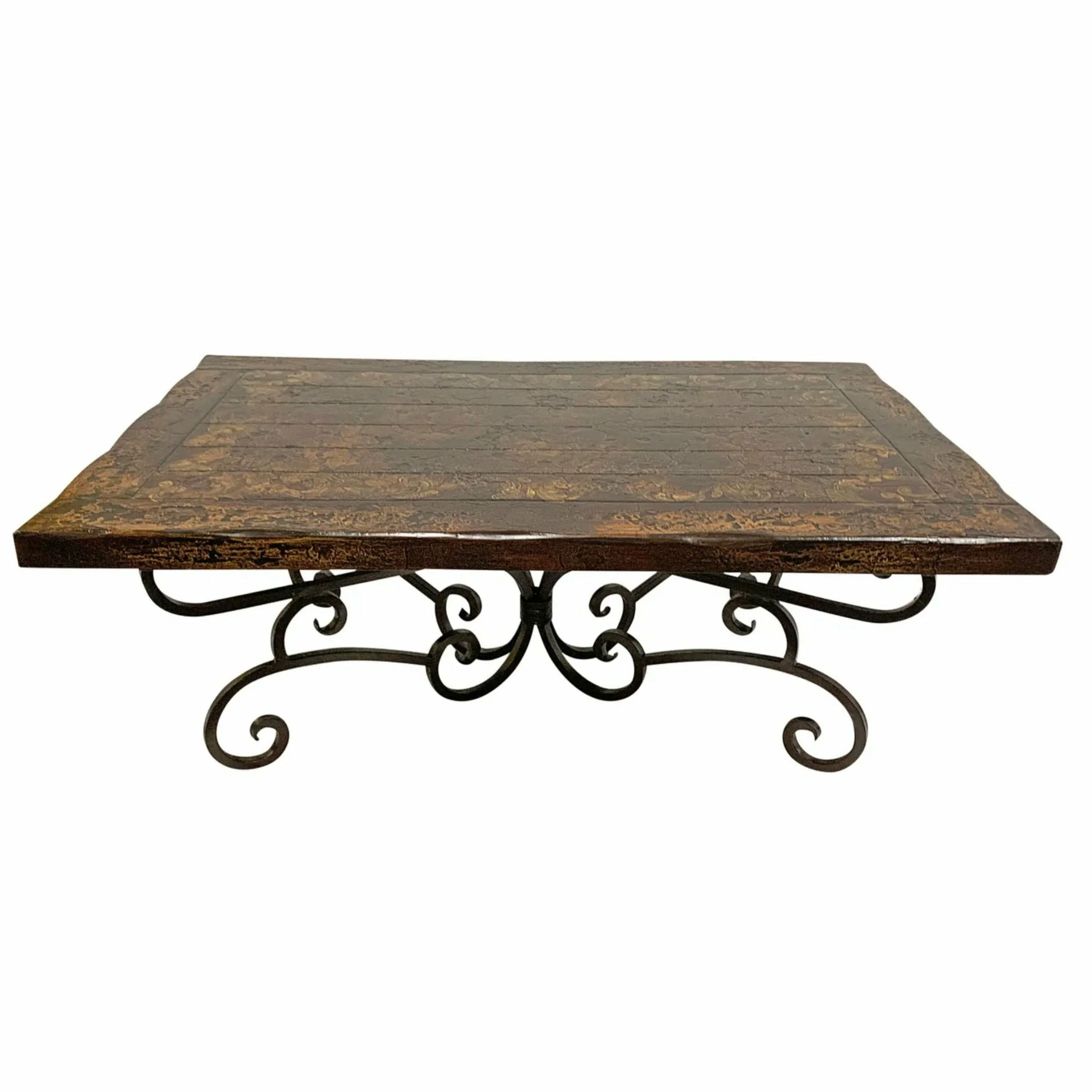 Casa Bonita Peruvian Hand-Painted Carved Wood and Hand Forged Iron Paradiso Coffee Table
