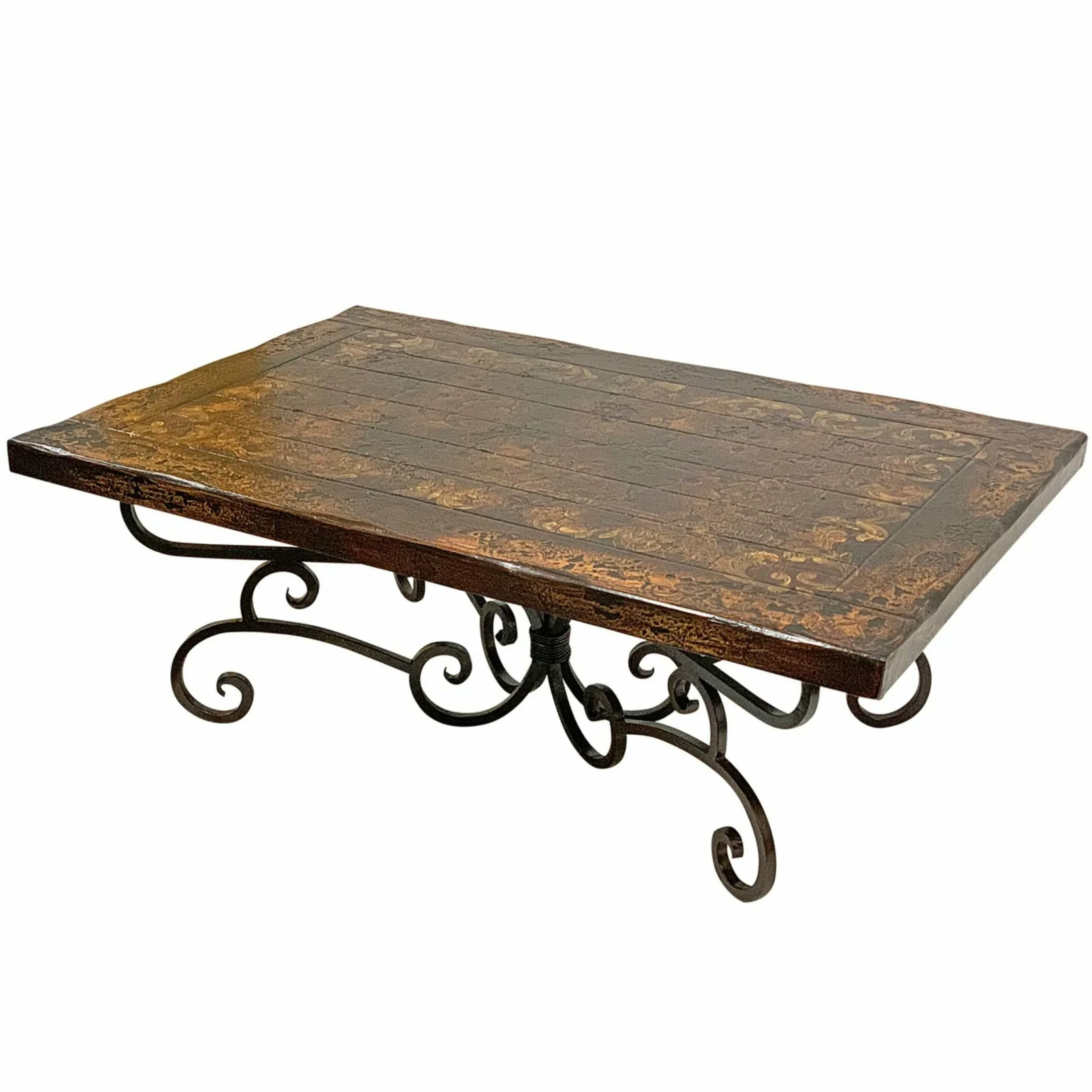 Casa Bonita Peruvian Hand-Painted Carved Wood and Hand Forged Iron Paradiso Coffee Table - Image 2