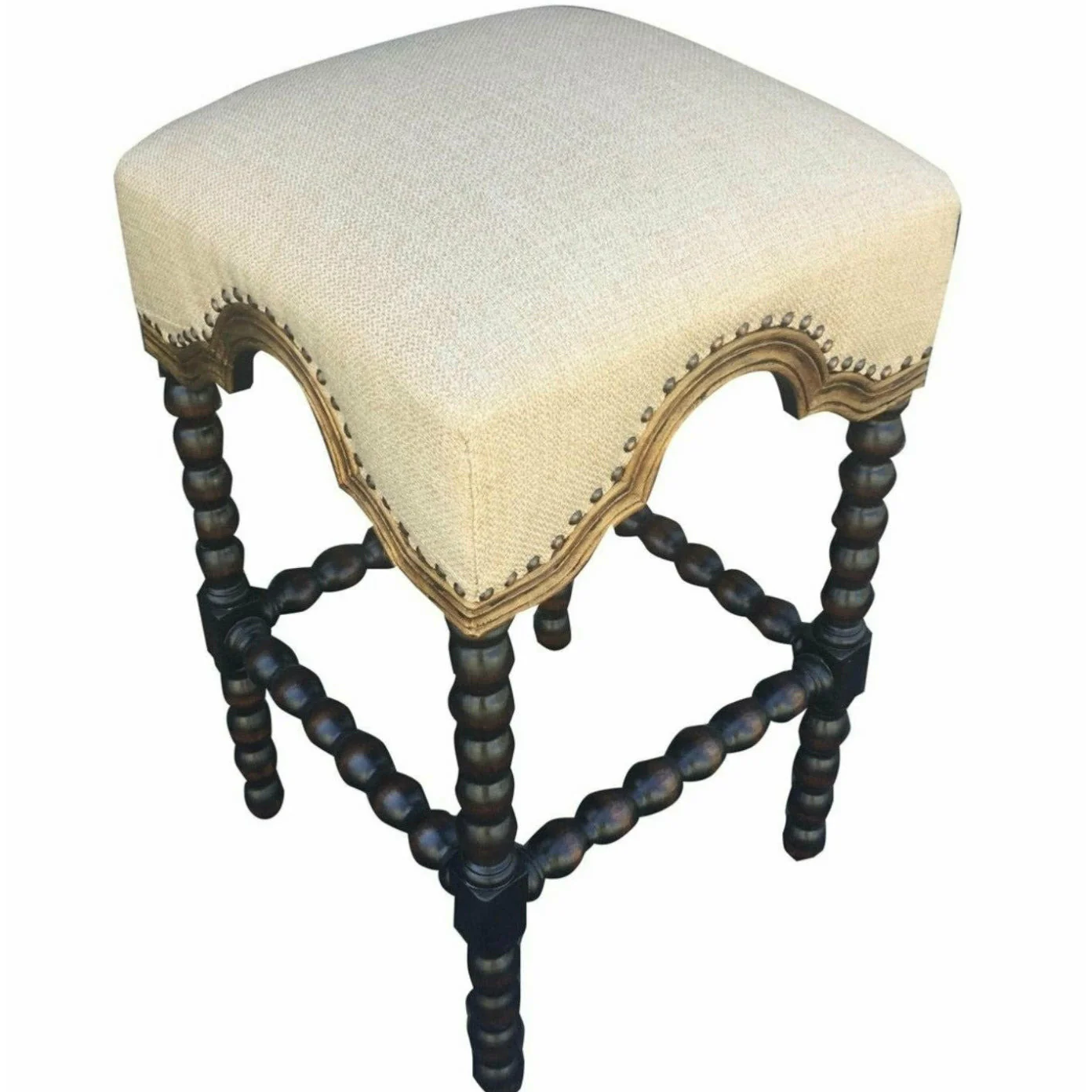 Casa Bonita Peruvian Hand-Painted Carved Wood and Linen Salomon Bar Stool