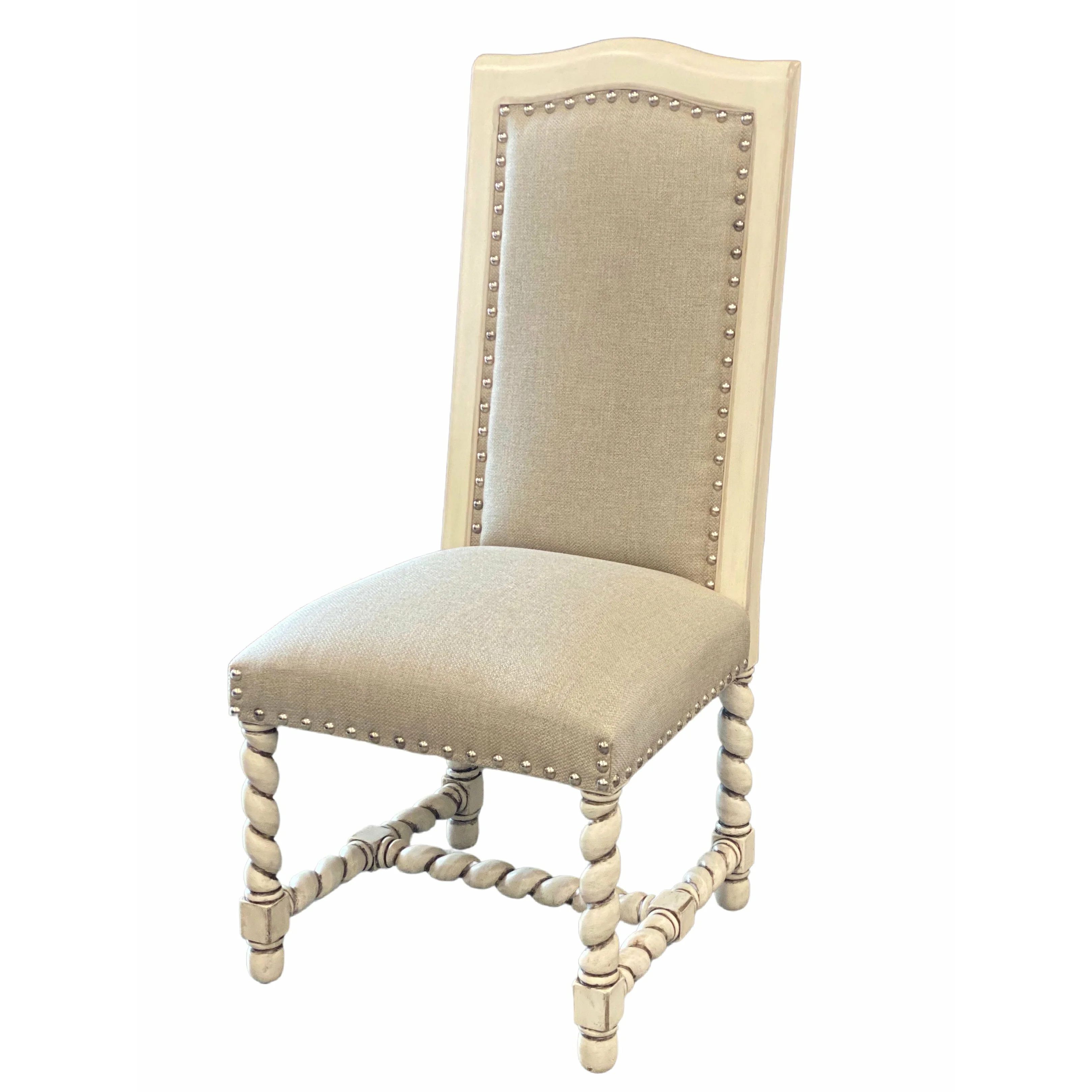 Casa Bonita Peruvian Hand-Painted Carved Wood and Linen Salomon Dining Chair
