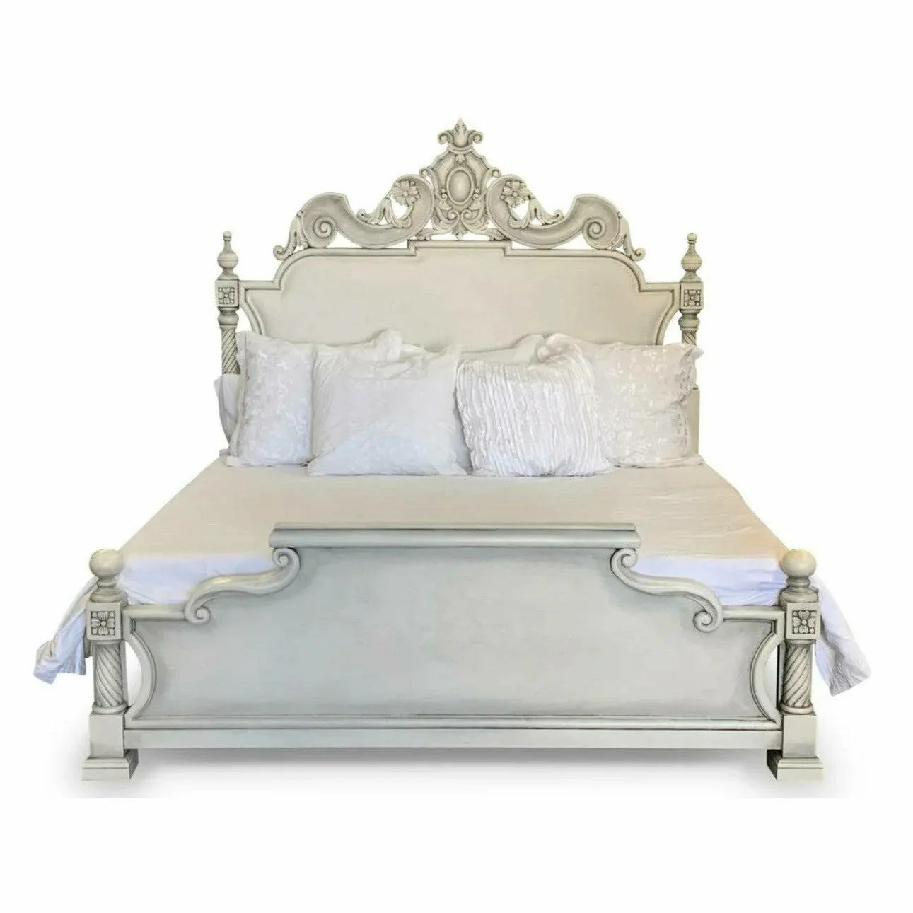Casa Bonita Peruvian Hand-Painted Carved Wood Bianca King Size Bed