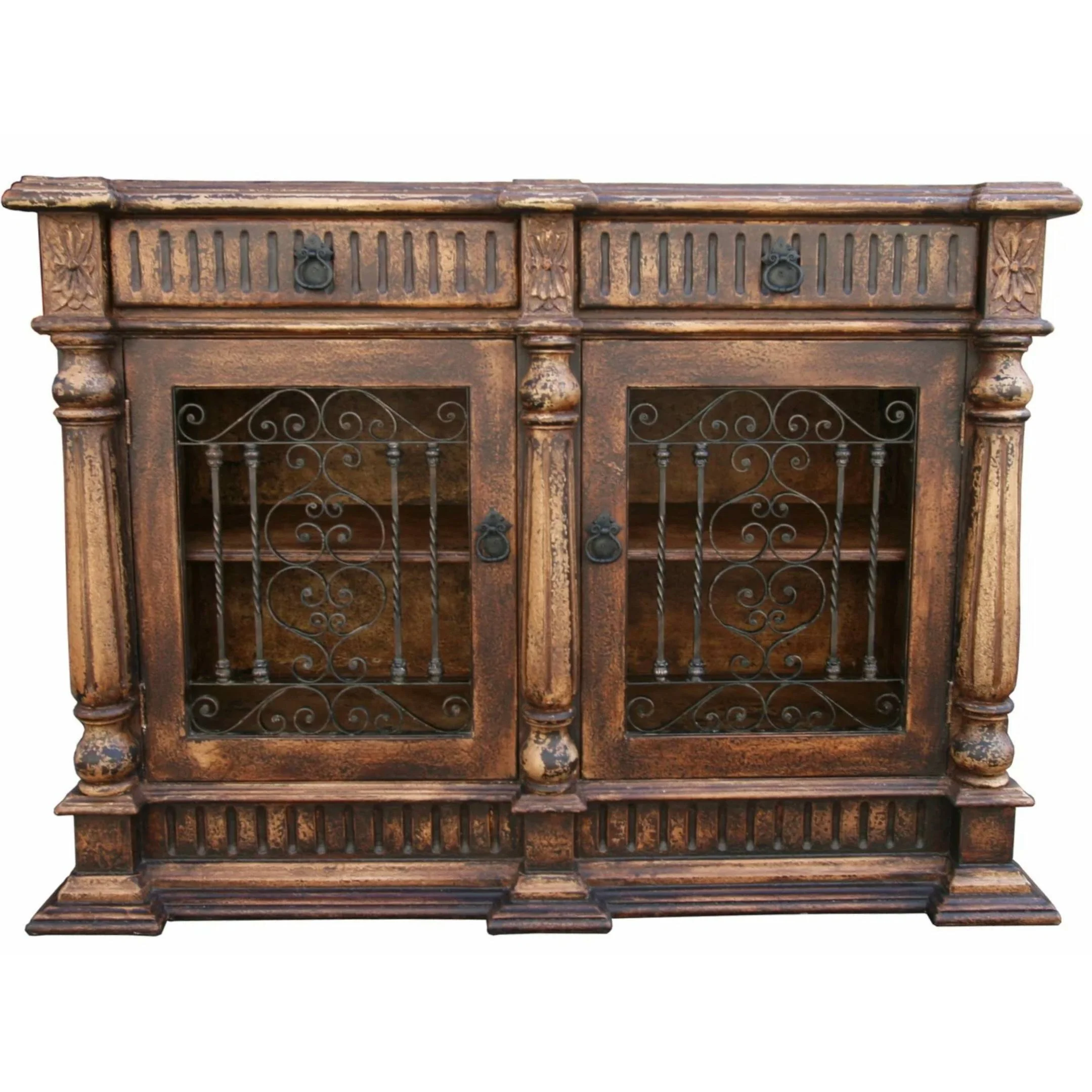 Casa Bonita Peruvian Hand-Painted Carved Wood and Hand Forged Iron Santa Maria Buffet