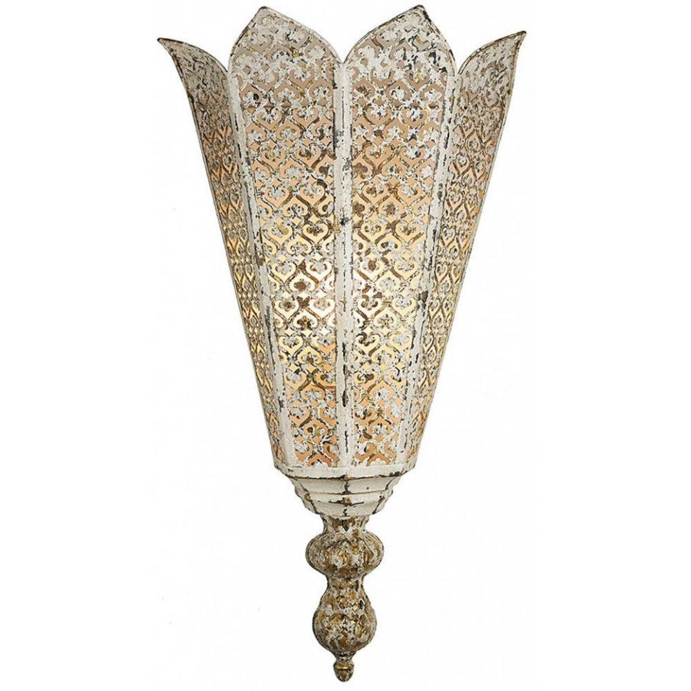 Provence Home Set of 2 Distressed Cream Antiqued Metal Wall Sconces