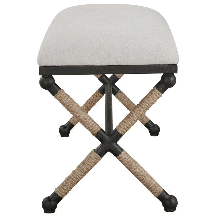 Uttermost Firth Oatmeal Fabric Cushion Seat Rustic Iron Bench - Image 5
