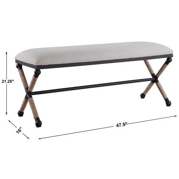 Uttermost Firth Oatmeal Fabric Cushion Seat Rustic Iron Bench - Image 7