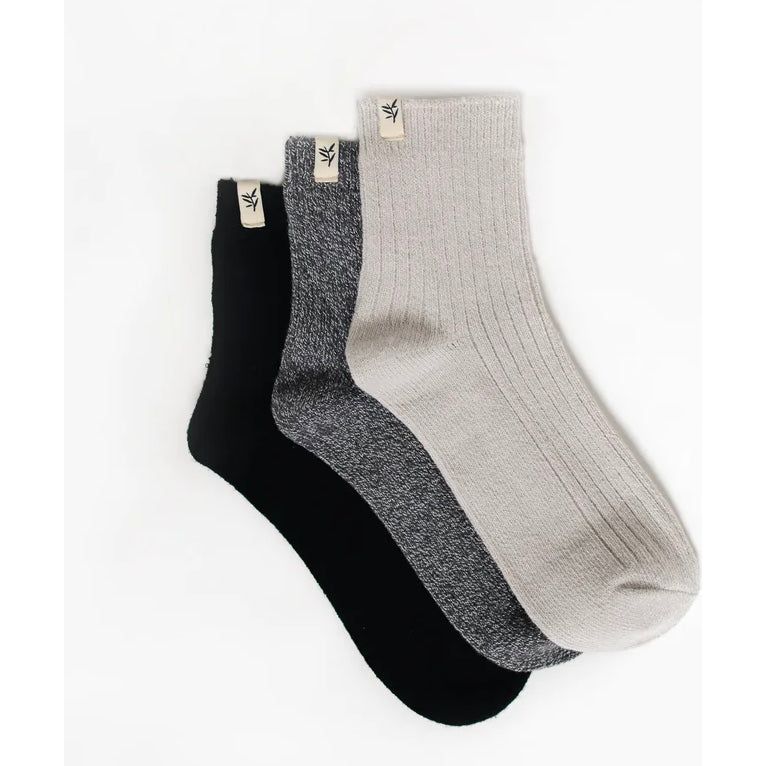 Cozy Earth The Plush Modern Crew Sock ~ Set of 3 Socks Black, Slate Grey and Cloud