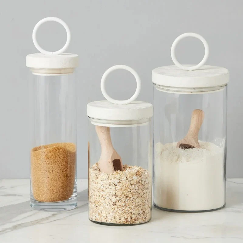 etúHOME White Ring Top Set of 3 Glass Canisters ~ IN-STORE PURCHASE ONLY