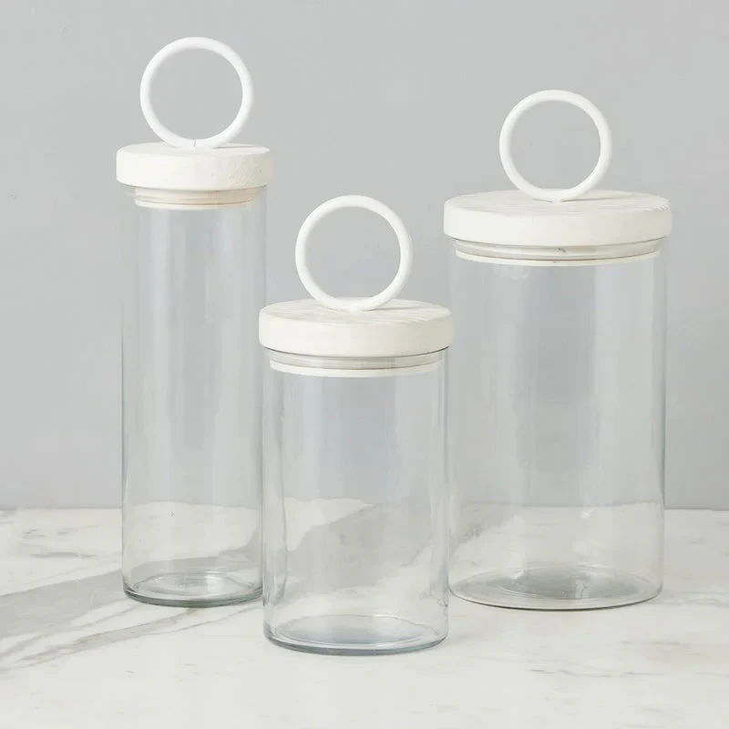etúHOME White Ring Top Set of 3 Glass Canisters ~ IN-STORE PURCHASE ONLY - Image 2