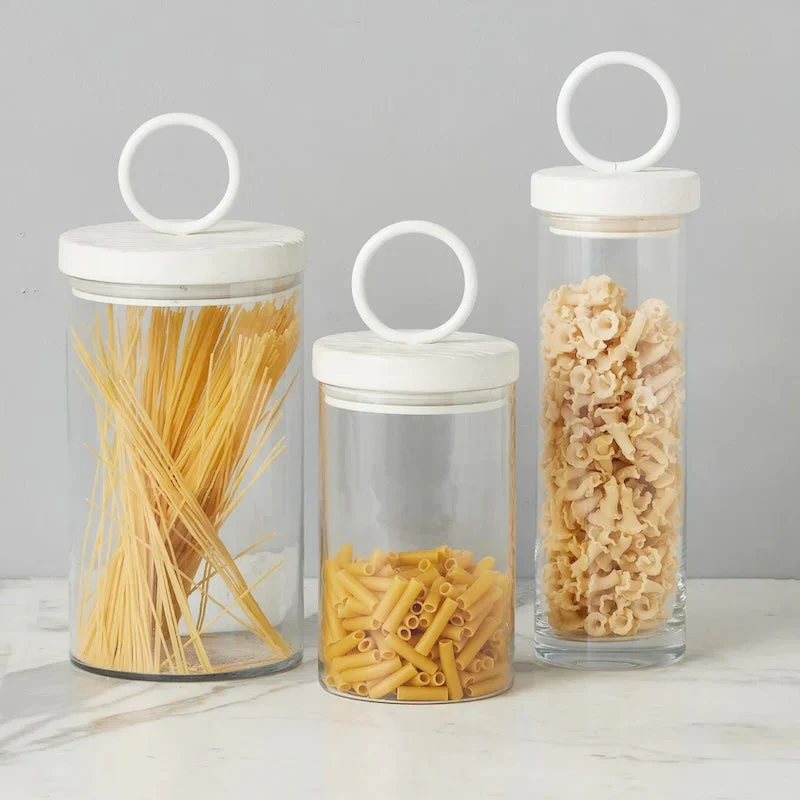 etúHOME White Ring Top Set of 3 Glass Canisters ~ IN-STORE PURCHASE ONLY - Image 3
