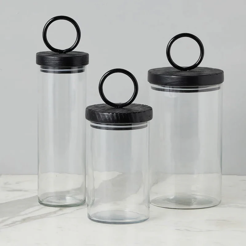 etúHOME Black Ring Top Set of 3 Glass Canisters ~ IN-STORE PURCHASE ONLY - Image 2