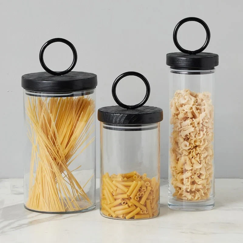 etúHOME Black Ring Top Set of 3 Glass Canisters ~ IN-STORE PURCHASE ONLY - Image 3