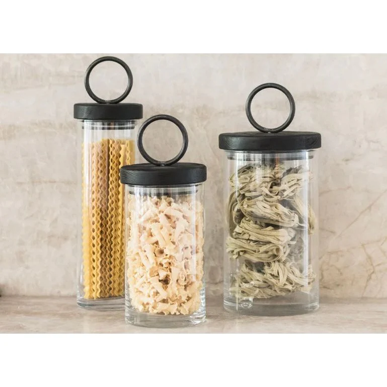 etúHOME Black Ring Top Set of 3 Glass Canisters ~ IN-STORE PURCHASE ONLY - Image 4