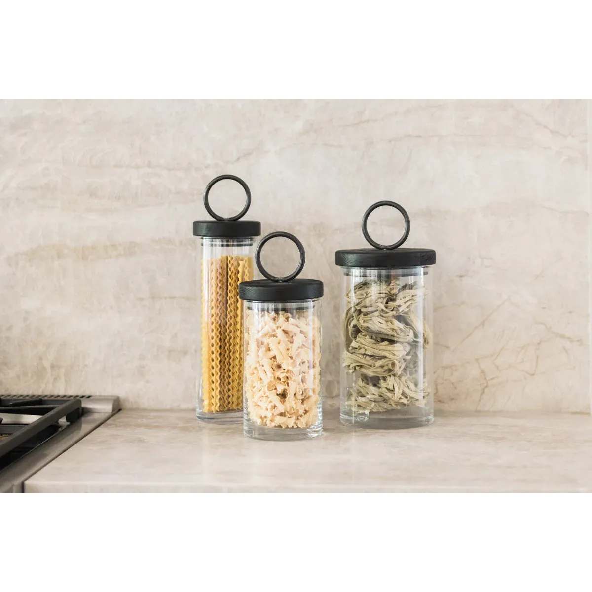 etúHOME Black Ring Top Set of 3 Glass Canisters ~ IN-STORE PURCHASE ONLY - Image 8