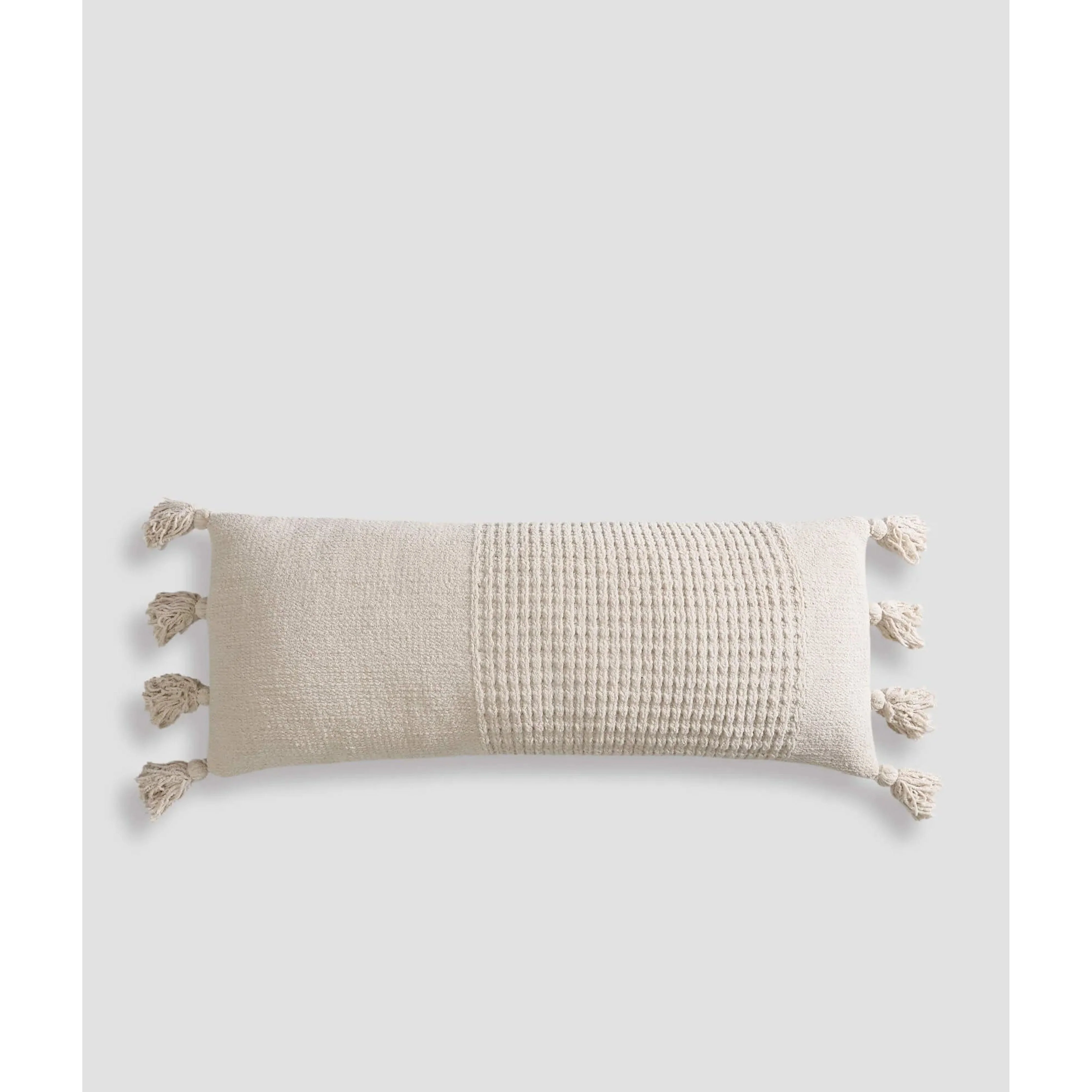 Sunday Citizen Sahara Tan Braided Pom Pom Lumbar Pillow 36 x 14