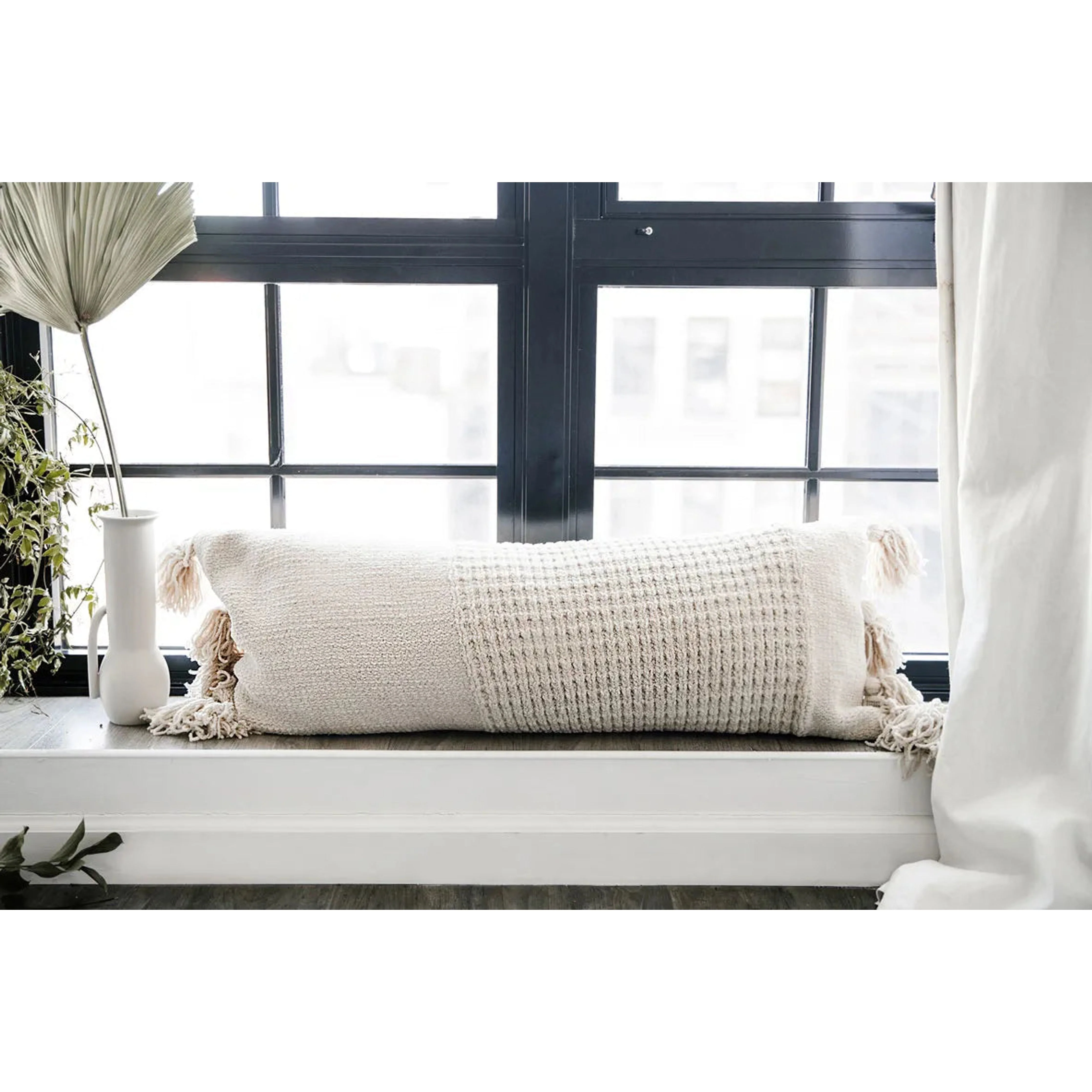 Sunday Citizen Sahara Tan Braided Pom Pom Lumbar Pillow 36 x 14 - Image 5