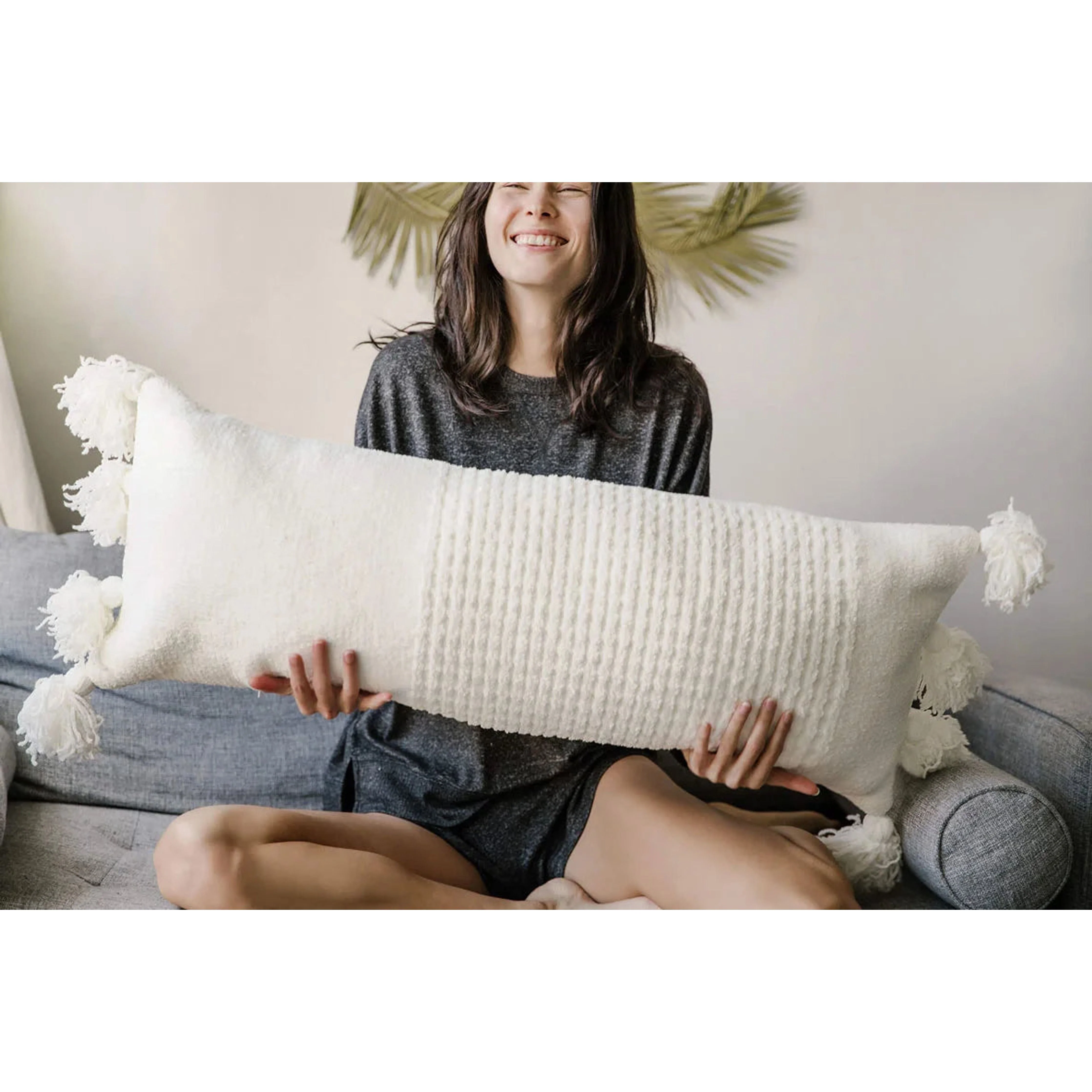 Sunday Citizen Off White Braided Pom Pom Lumbar Pillow 36 x 14 - Image 4