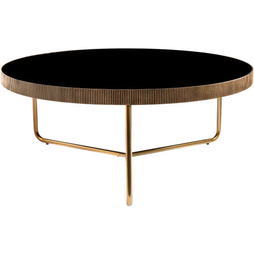 Surya Melton Modern Black Glass & Metallic Brass Base Round Coffee Table MEL-003 - Image 2