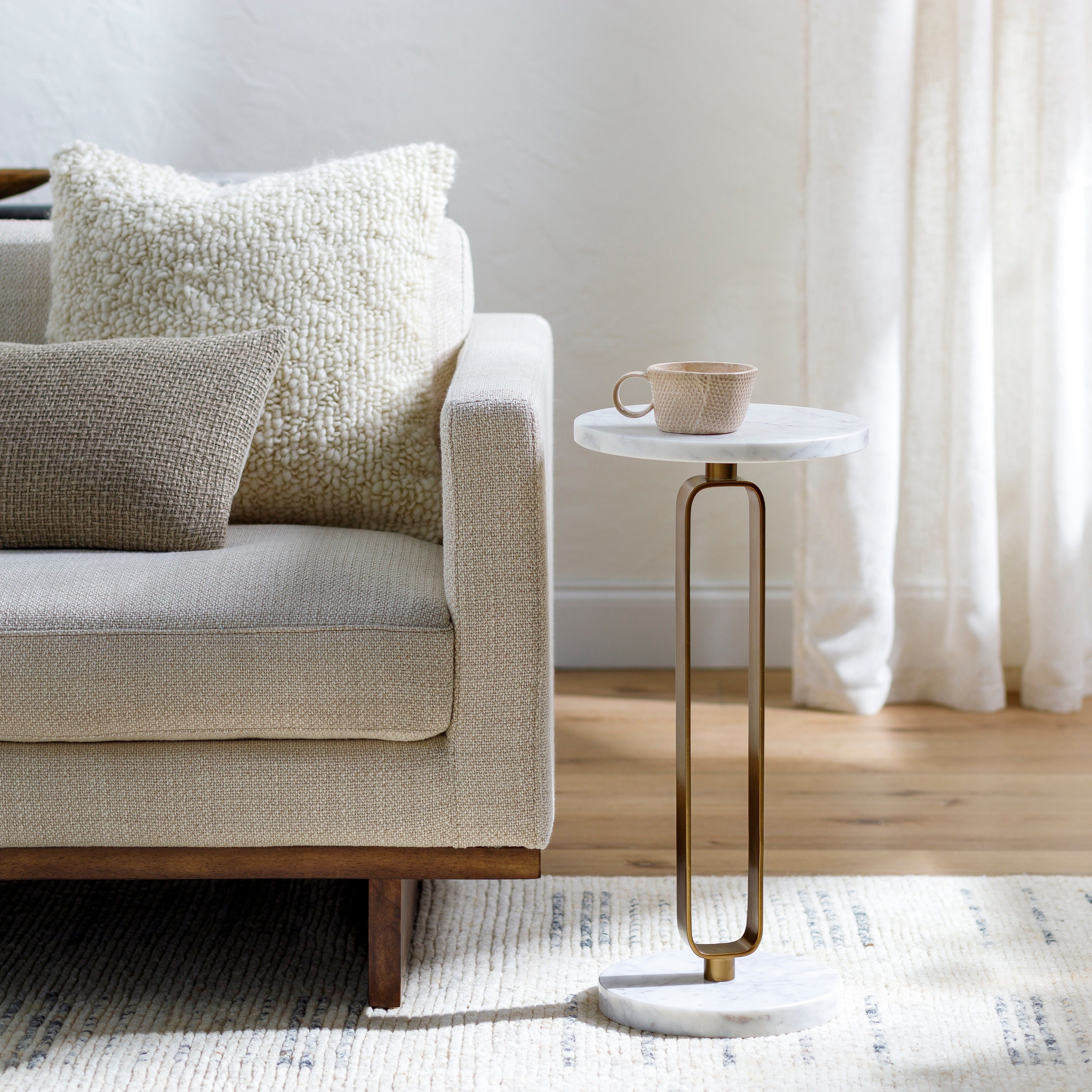 Surya Bendigo Modern White Marble Top With Brass Base Round End Table