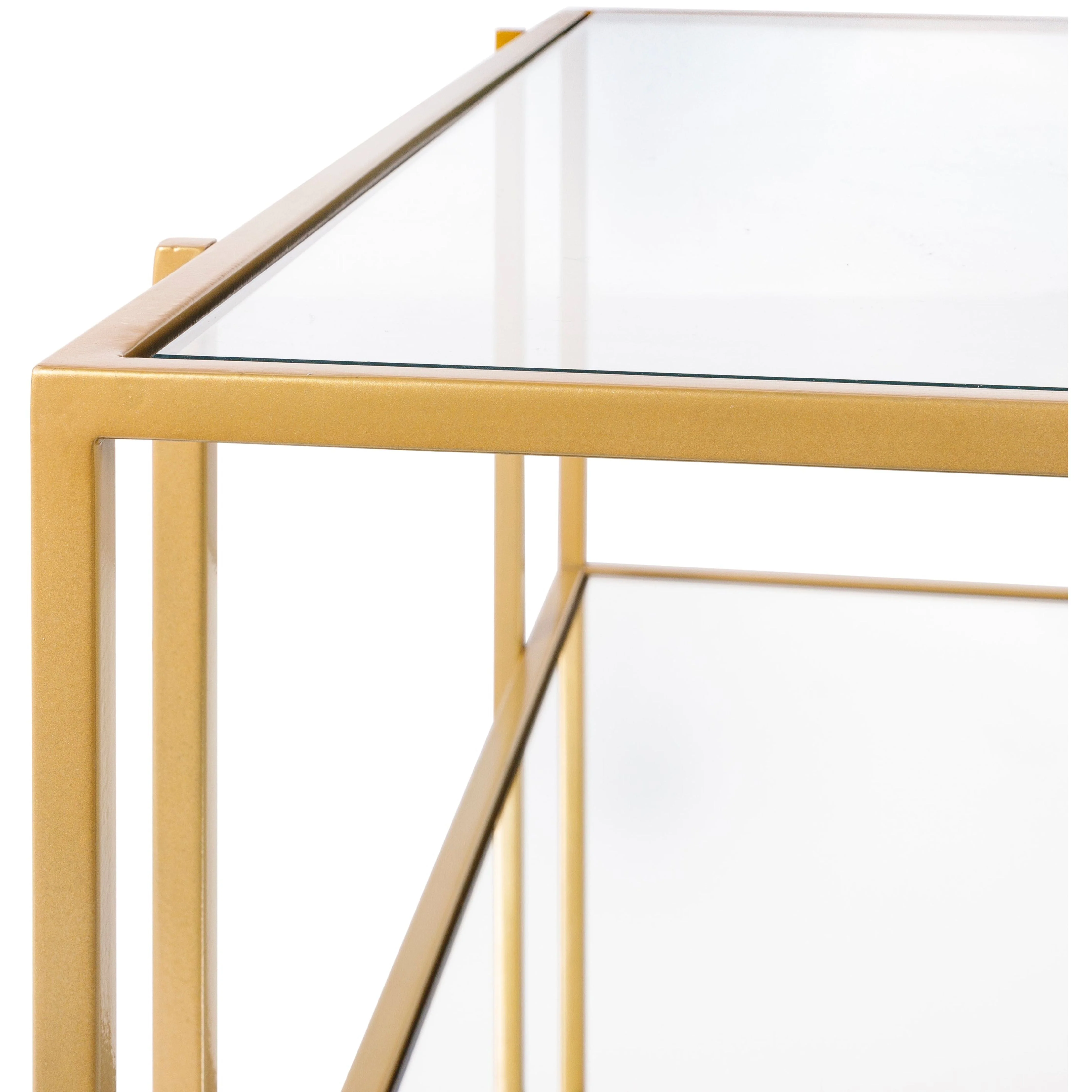 Surya Alecsa Modern Glass Top With Wood & Gold Metal Mirrored Base Square Coffee Table EAA-011 - Image 2