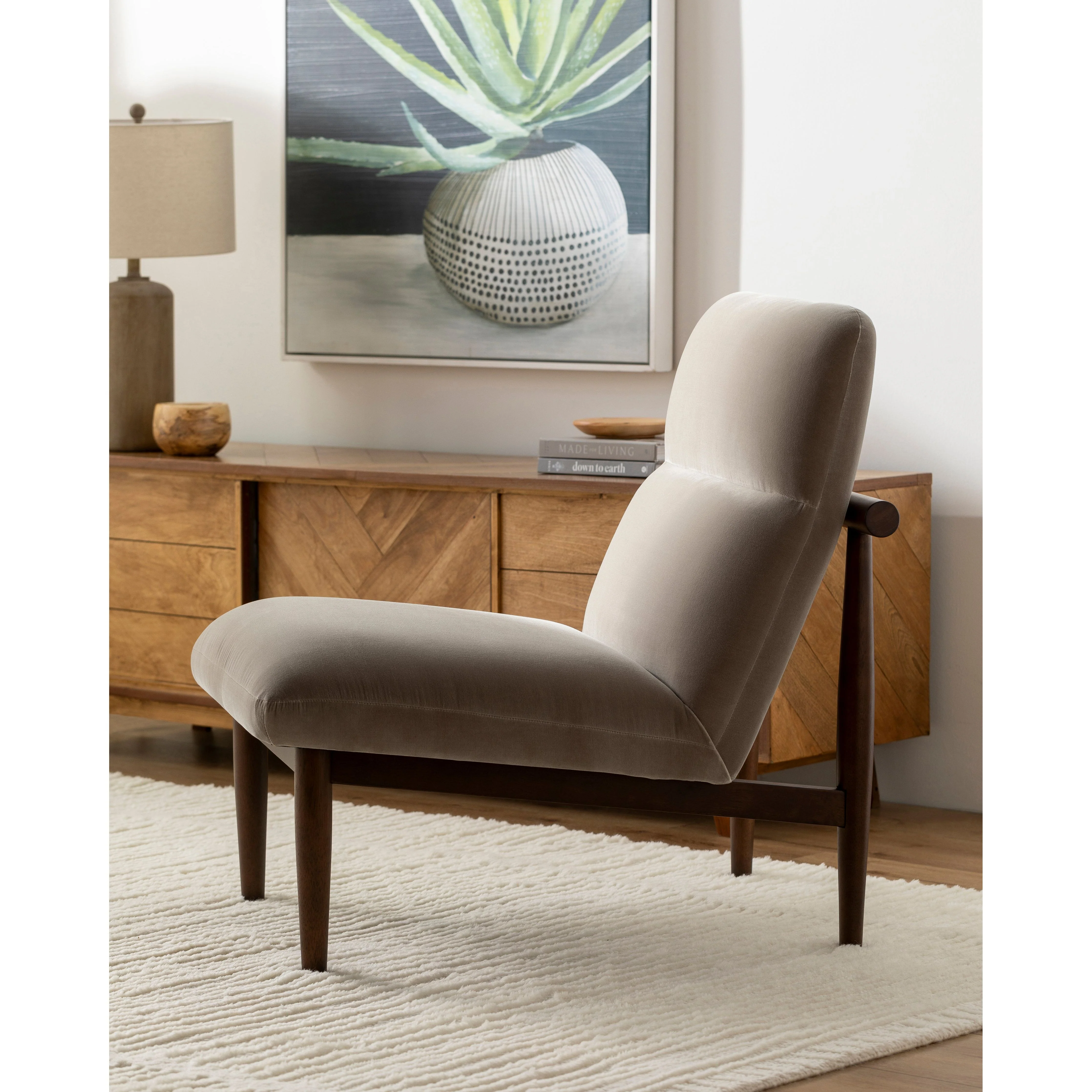Surya Marsick Modern Khaki Armless Accent Chair With Wood Legs - Image 4
