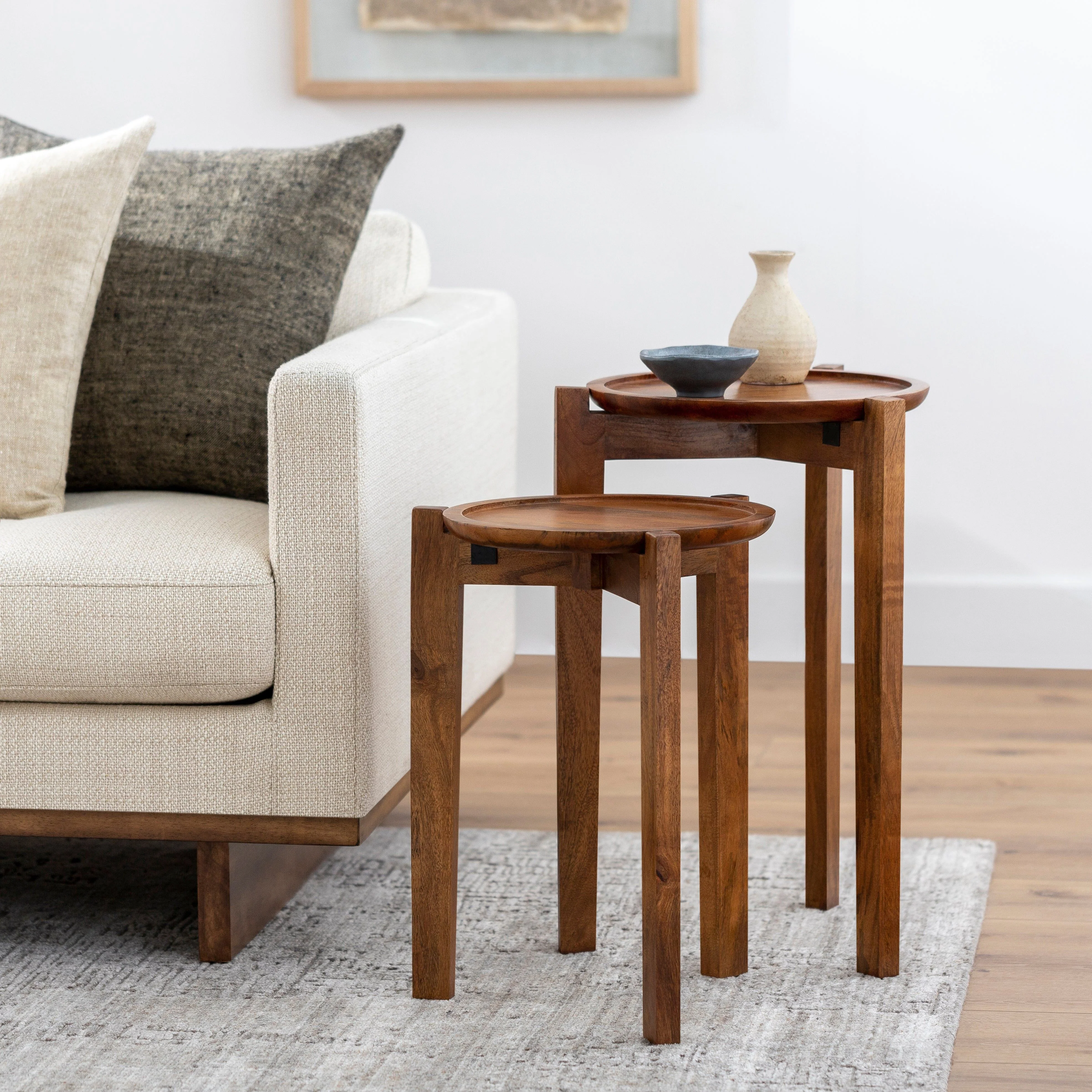 Surya Abuja Modern Wood Round Set of 2 Accent Side Tables