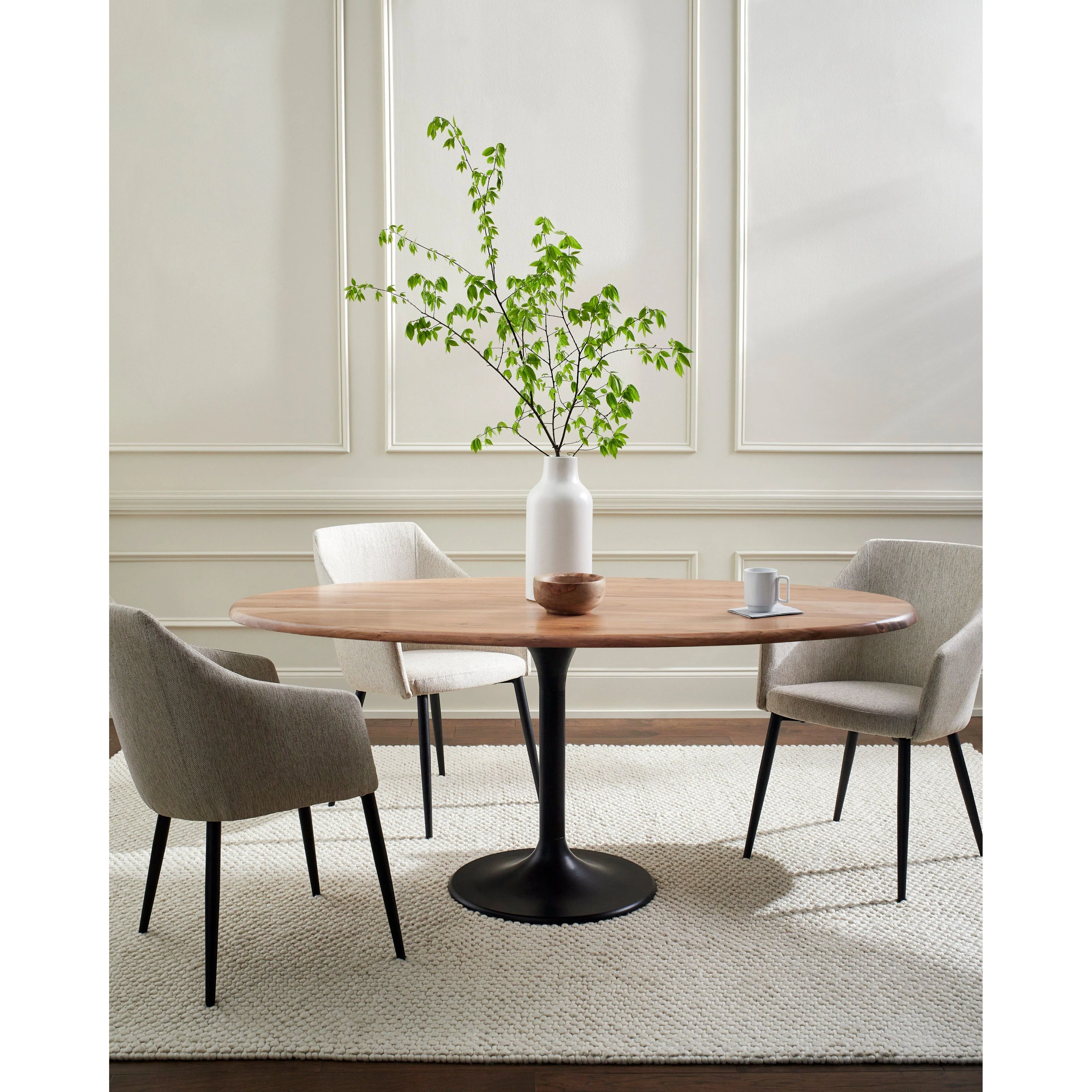 Surya Anatalia Modern Acacia Wood Oval Dining Table With Black Metal Base - Image 2