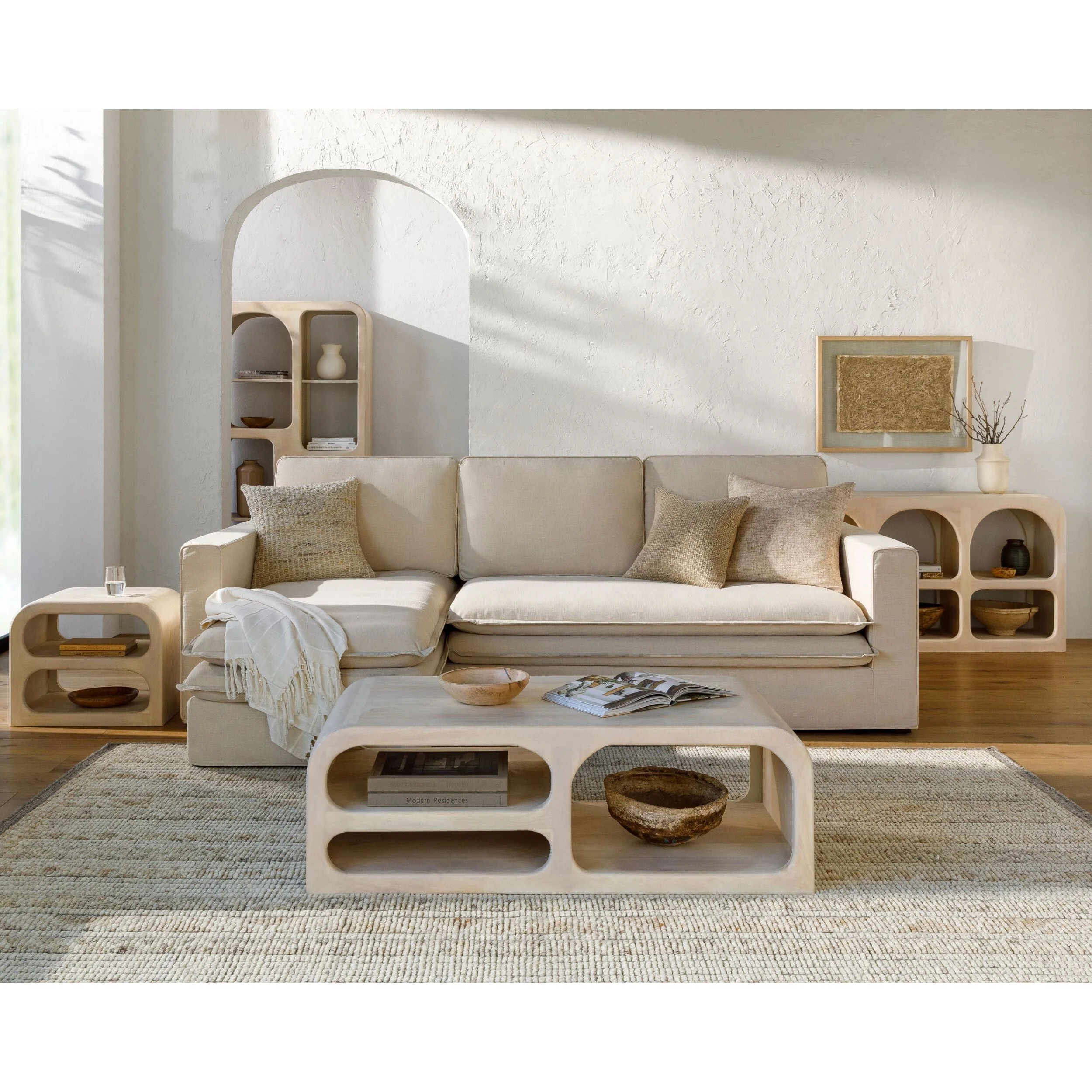 Surya Davis Modern Light Beige Slipcovered Sectional Sofa with Chaise - Image 3