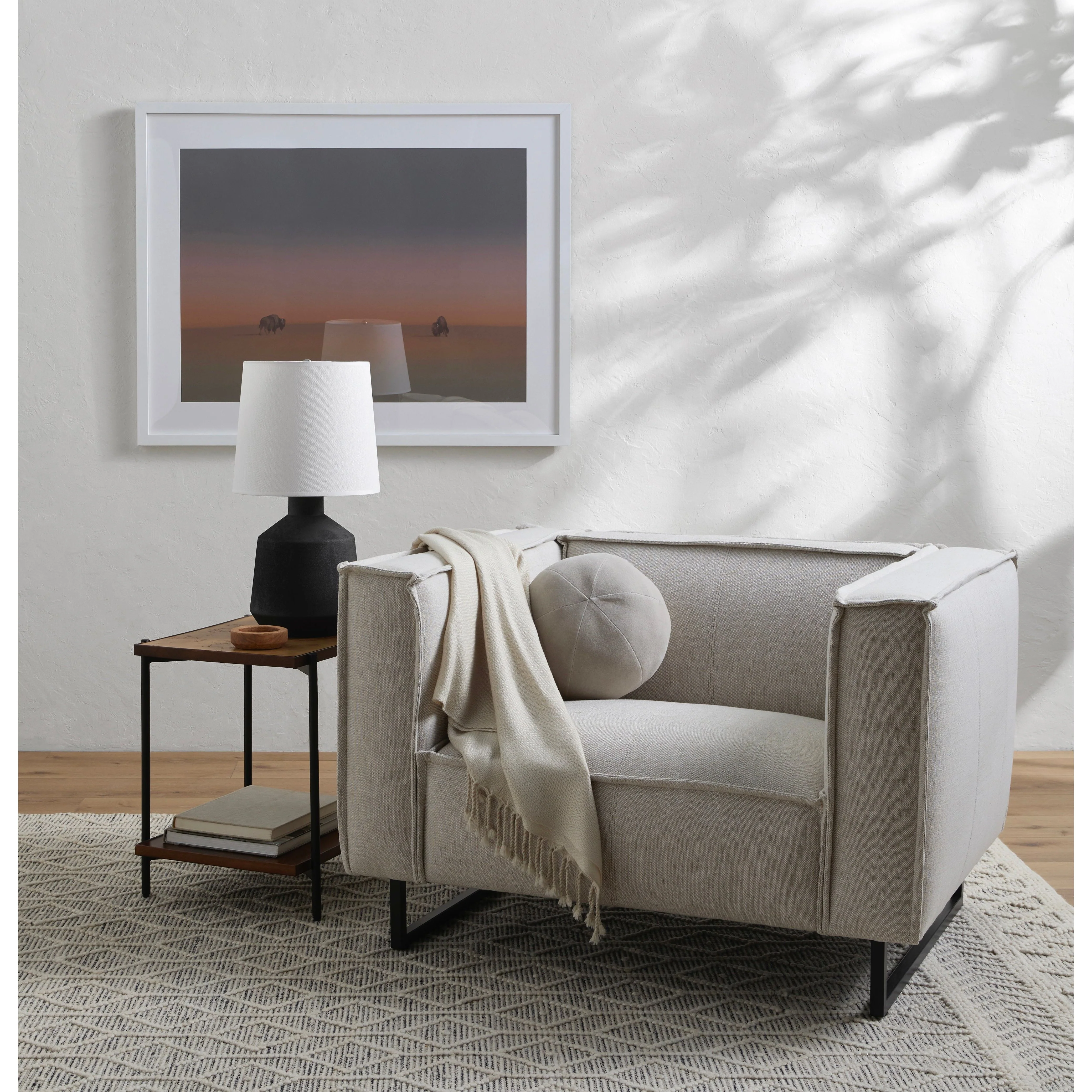 Surya Dylan Modern White Linen Square Arm Accent Chair - Image 7