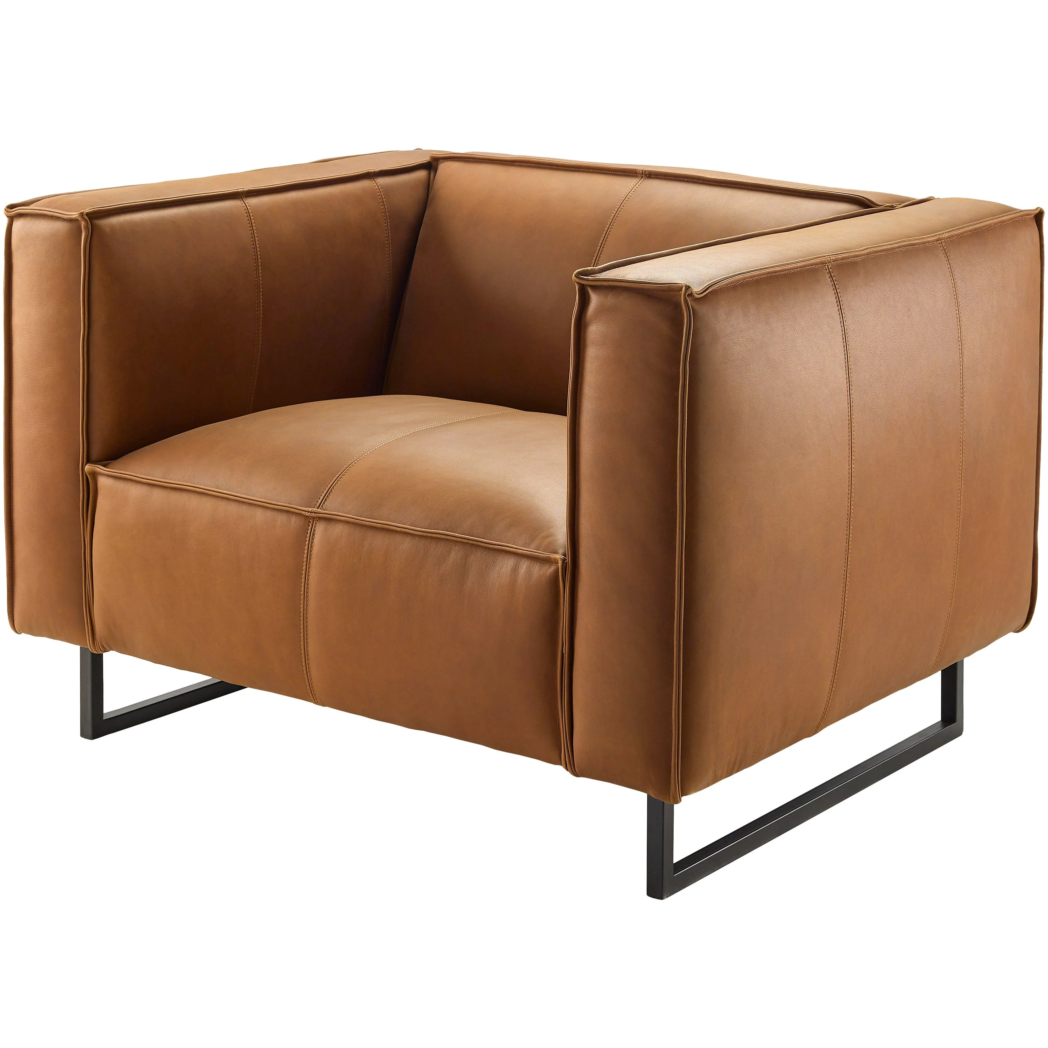 Surya Dylan Modern Cognac Brown Leather Square Arm Accent Chair - Image 2