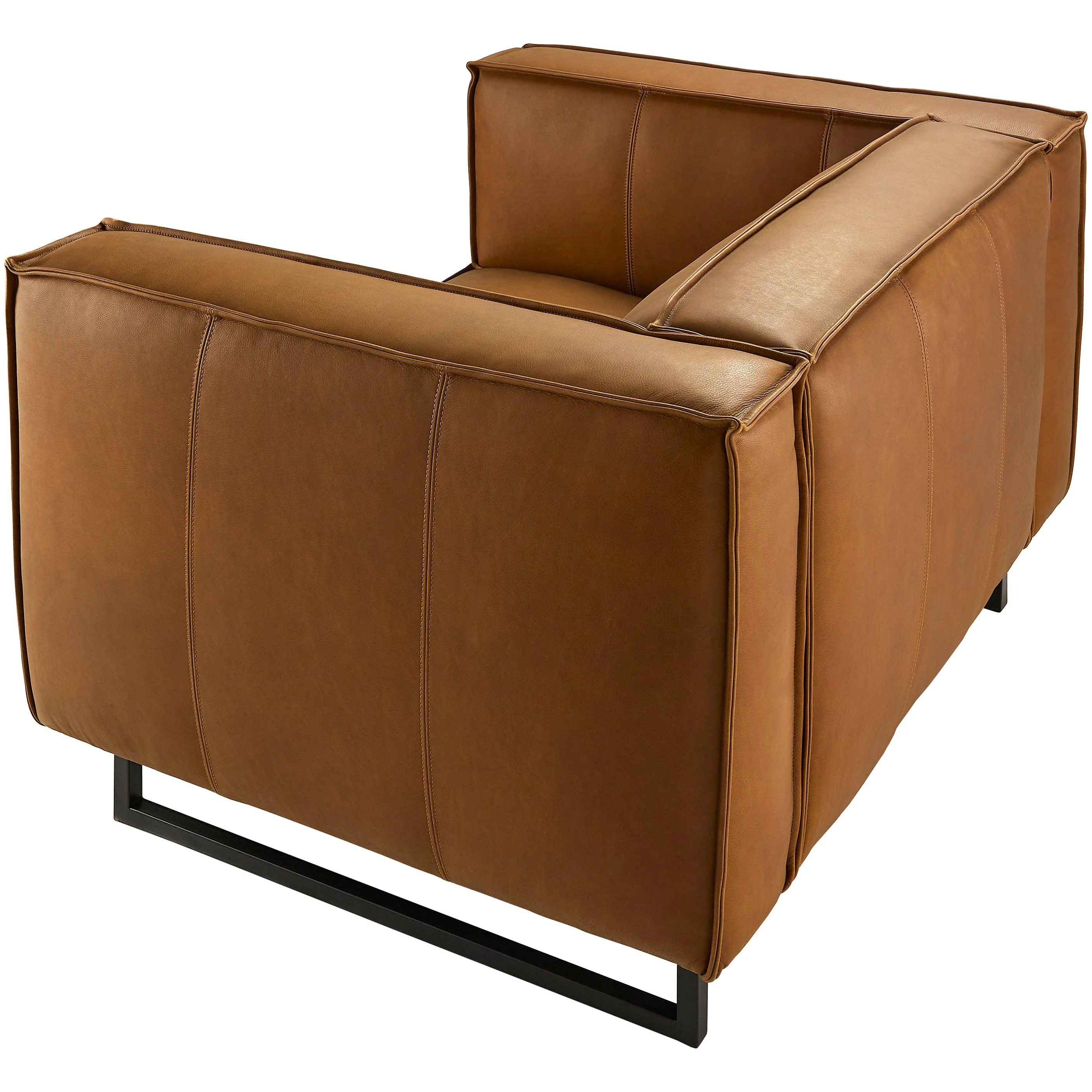 Surya Dylan Modern Cognac Brown Leather Square Arm Accent Chair - Image 3