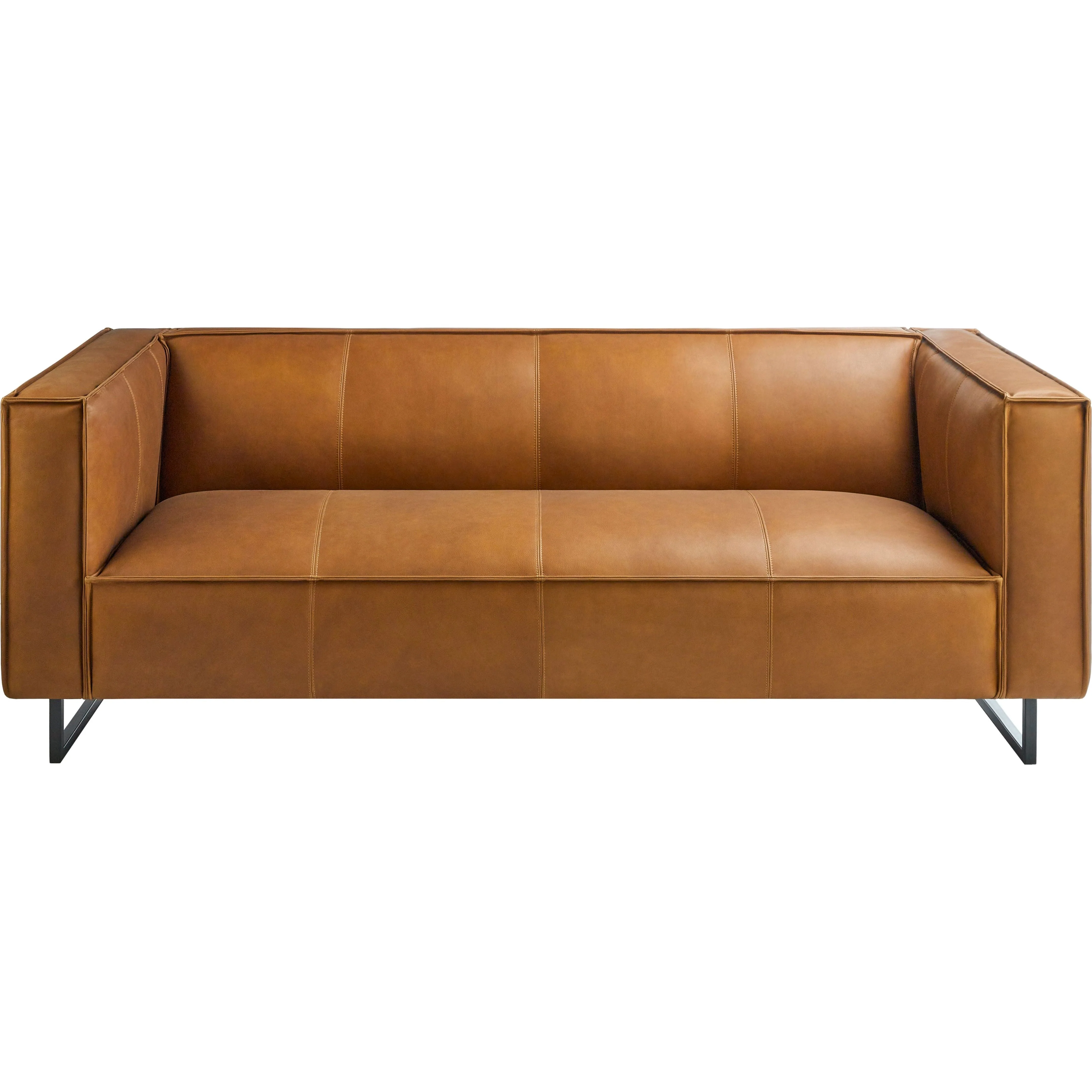 Surya Dylan Modern Cognac Brown Leather Square Arm Sofa - Image 4