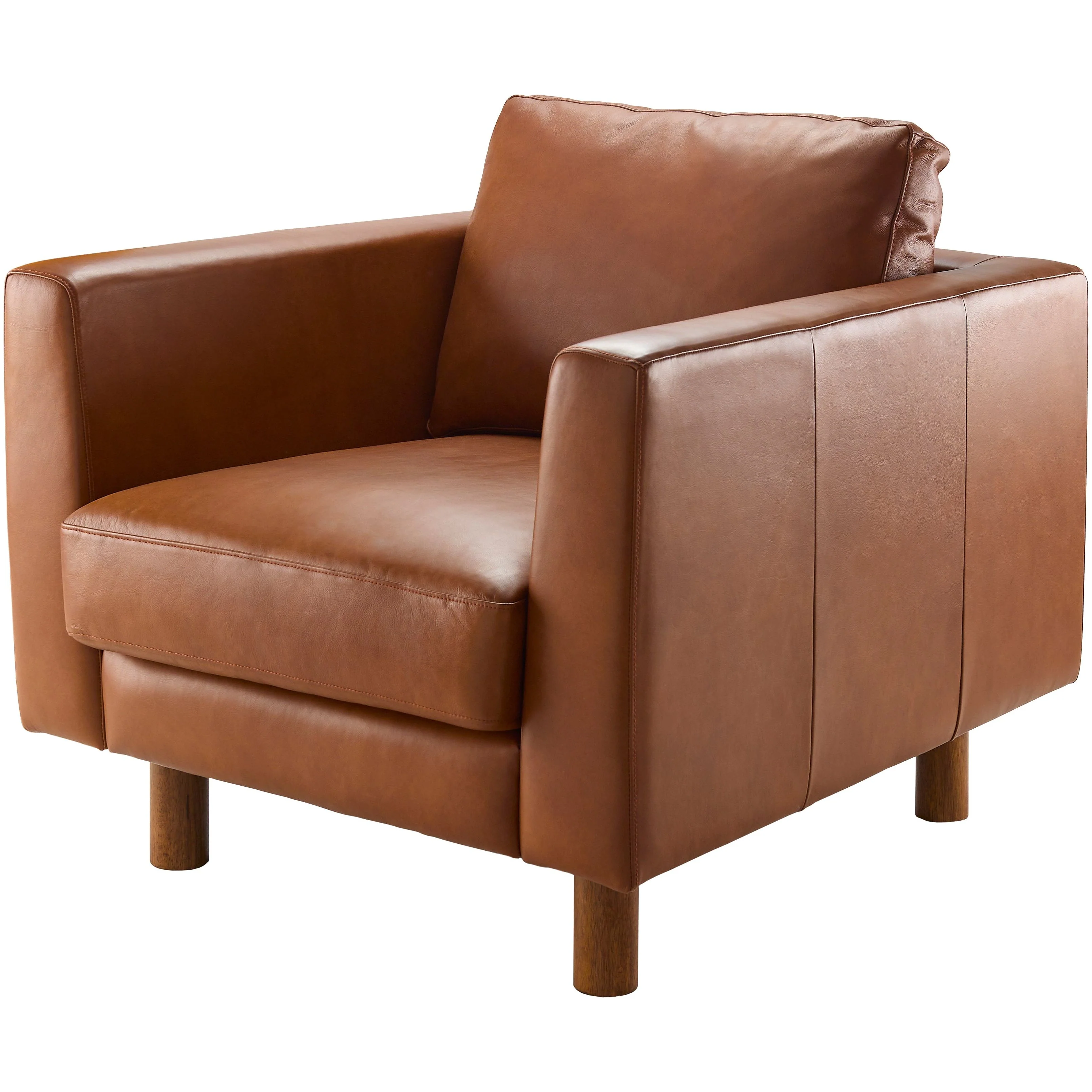 Surya Fitz Modern Cognac Brown Leather Square Arm Accent Chair - Image 2