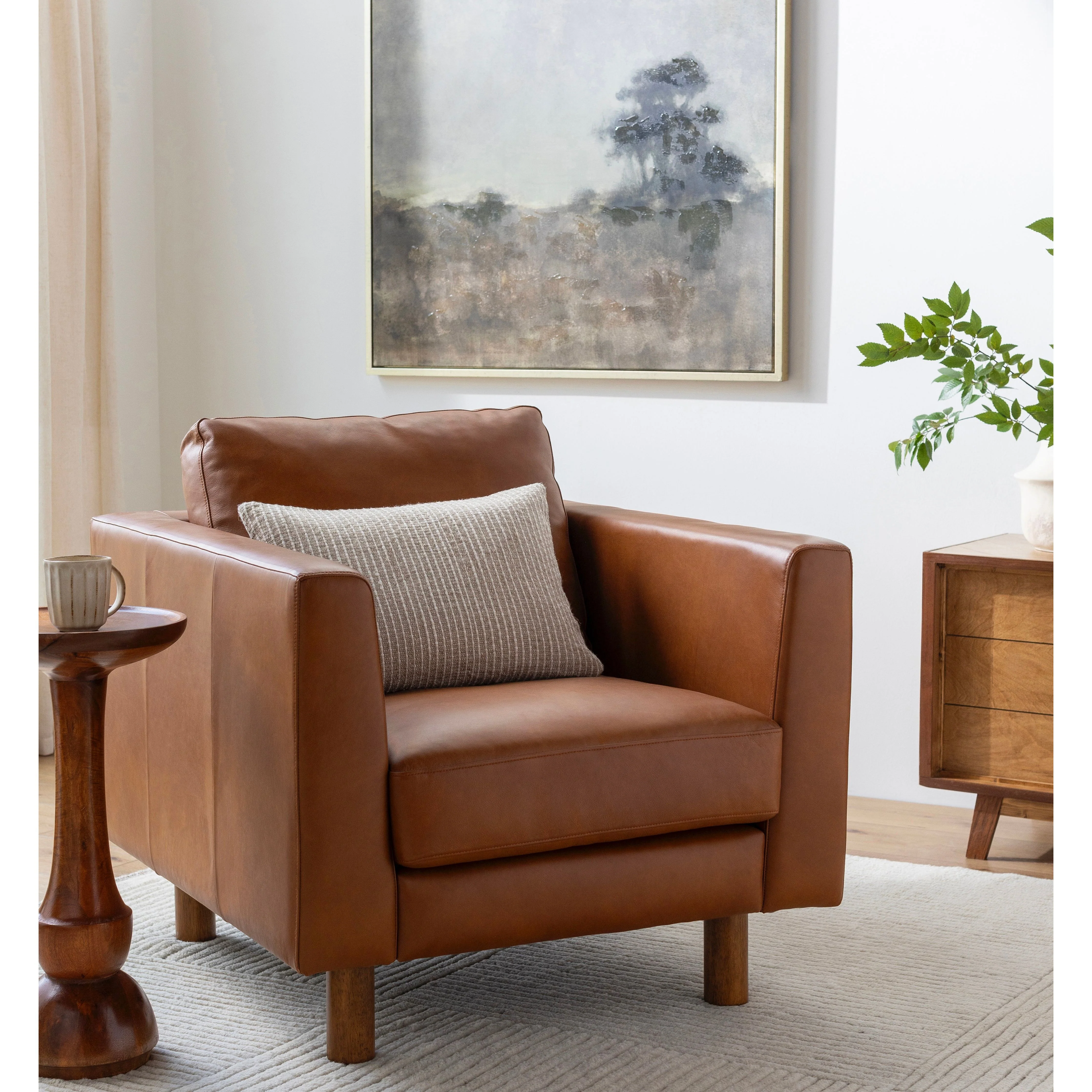 Surya Fitz Modern Cognac Brown Leather Square Arm Accent Chair - Image 5