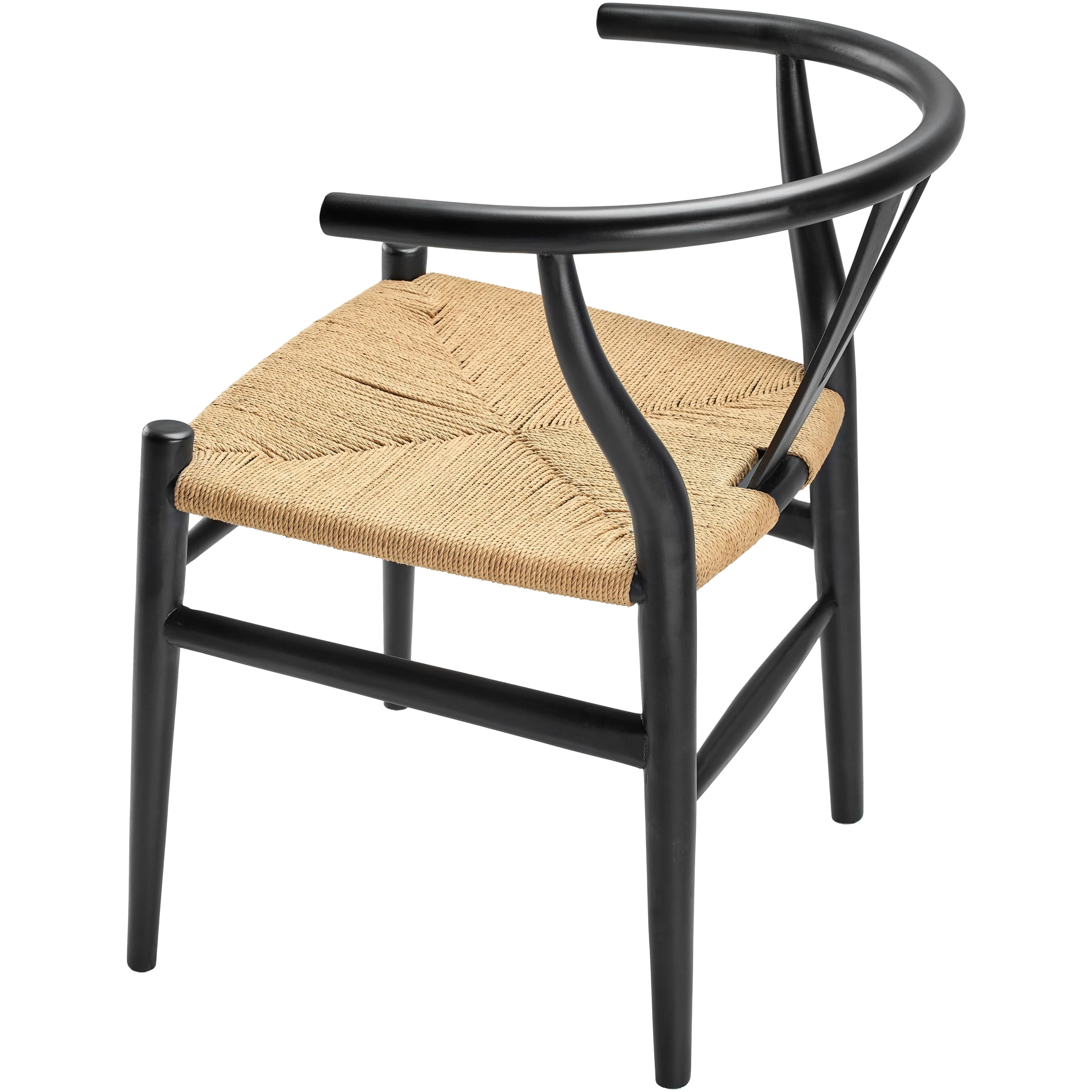 Surya Linxia Modern Black Curved Back With Natural Seagrass Seats Set of 2 Wishbone Dining Chairs - Image 3