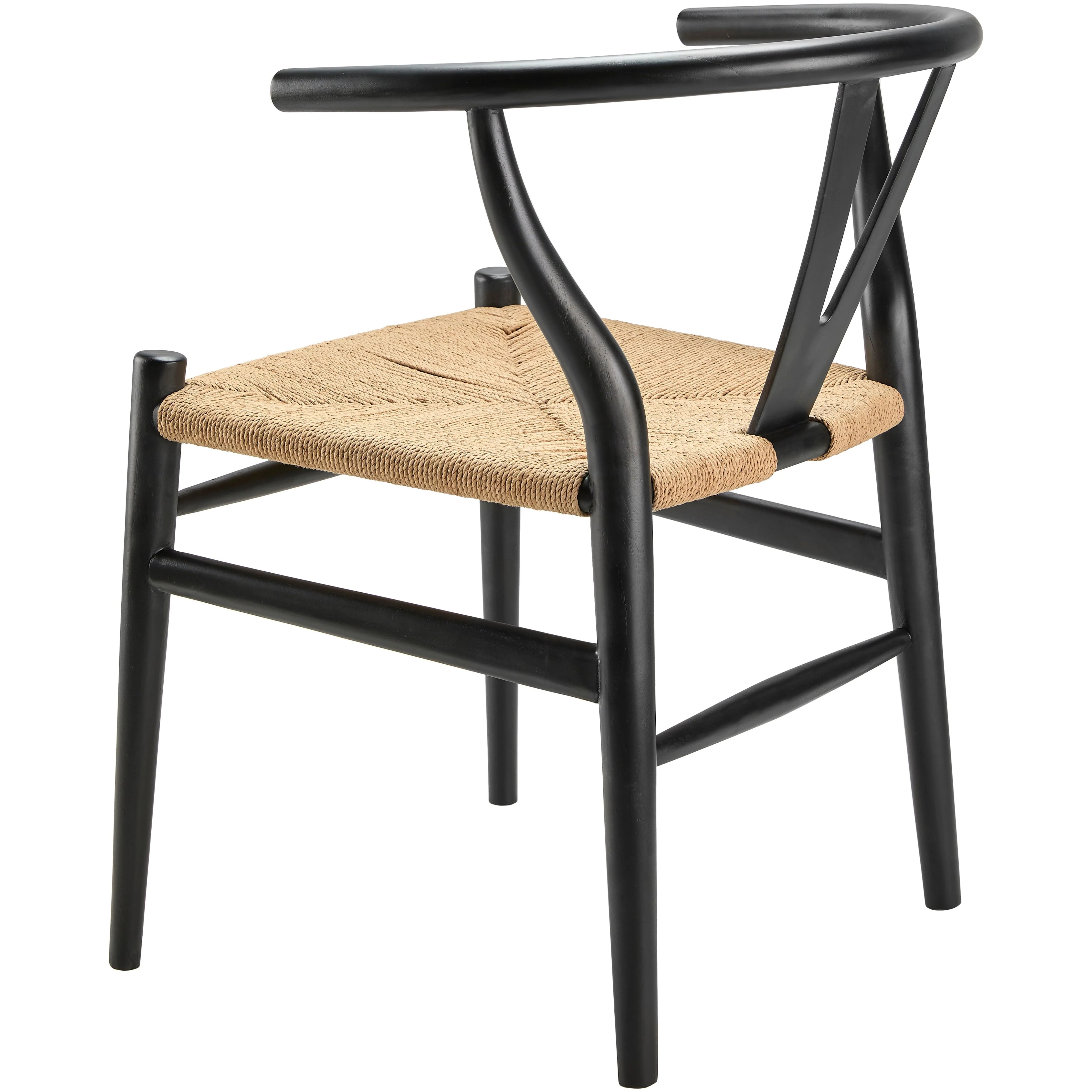 Surya Linxia Modern Black Curved Back With Natural Seagrass Seats Set of 2 Wishbone Dining Chairs - Image 5