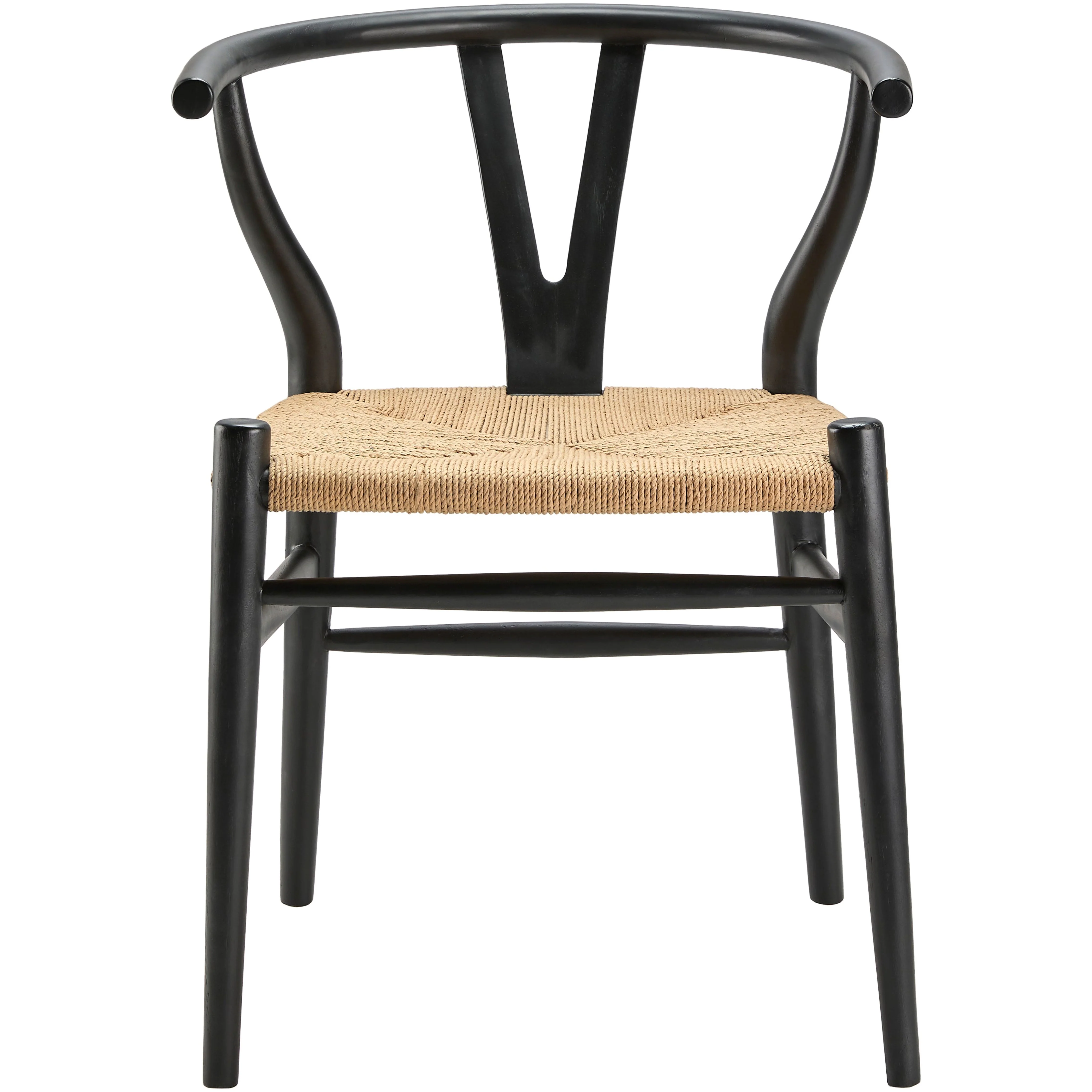 Surya Linxia Modern Black Curved Back With Natural Seagrass Seats Set of 2 Wishbone Dining Chairs - Image 6
