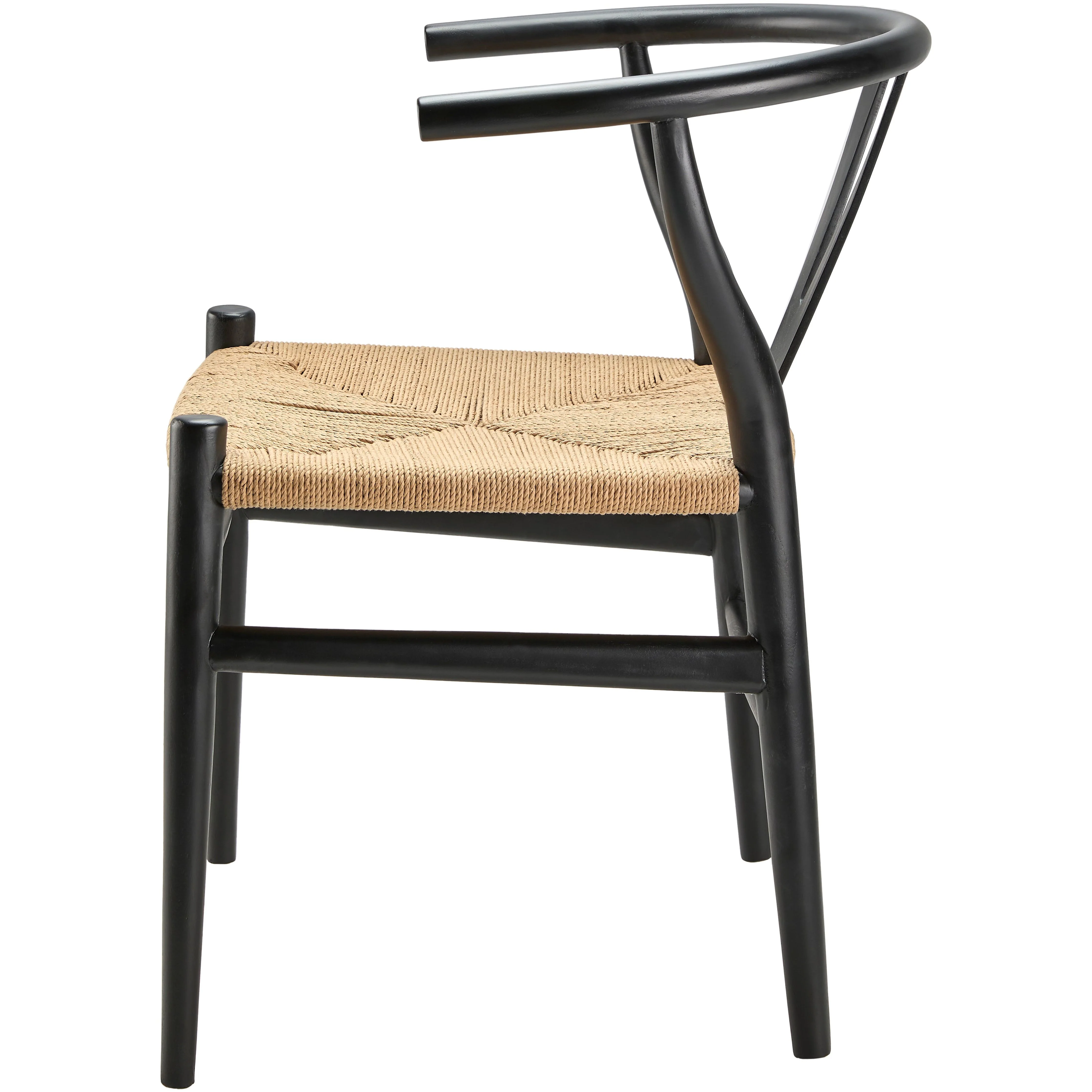 Surya Linxia Modern Black Curved Back With Natural Seagrass Seats Set of 2 Wishbone Dining Chairs - Image 7