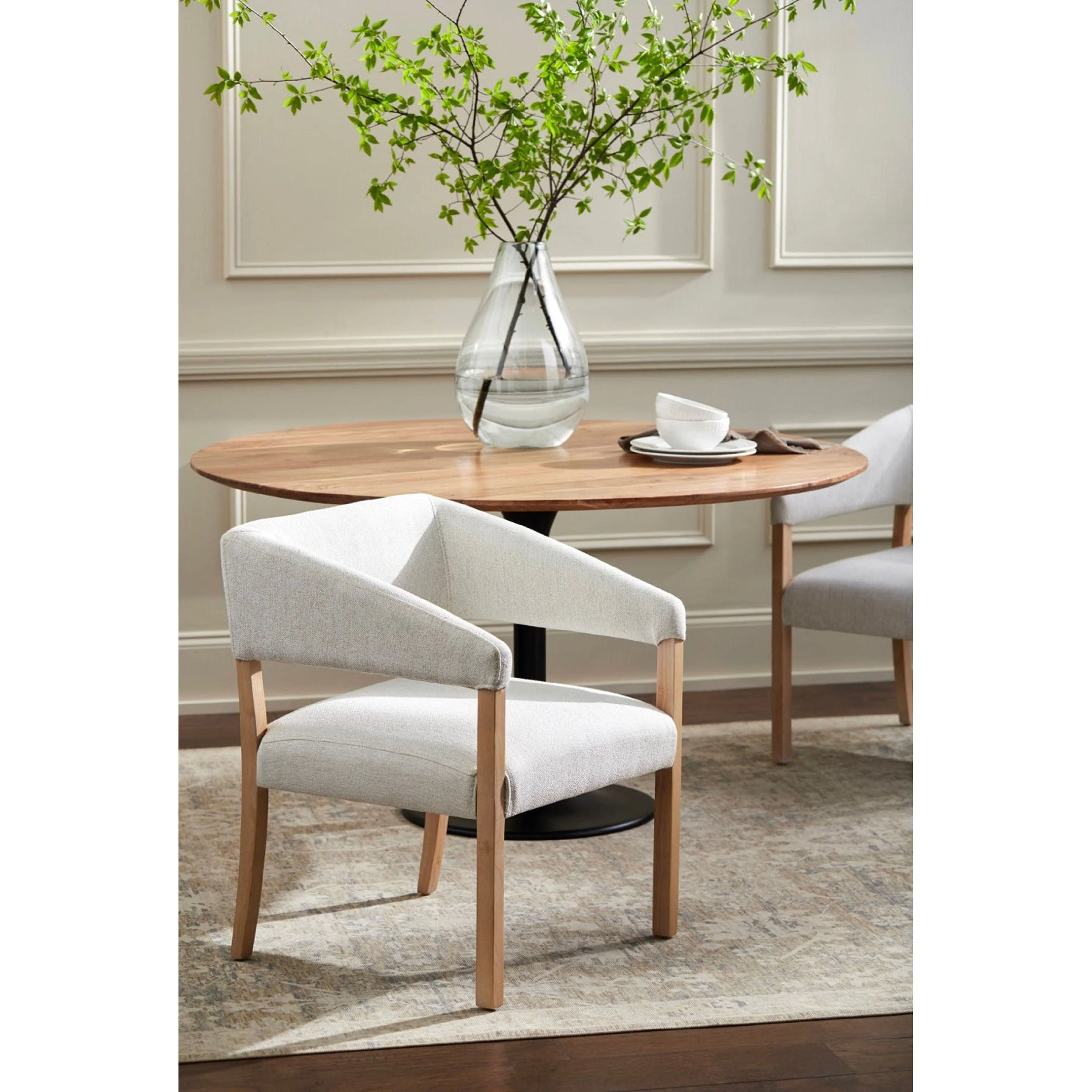 Surya Grace Modern Cream Fabric with Beech Wood Dining Armchair - Image 2