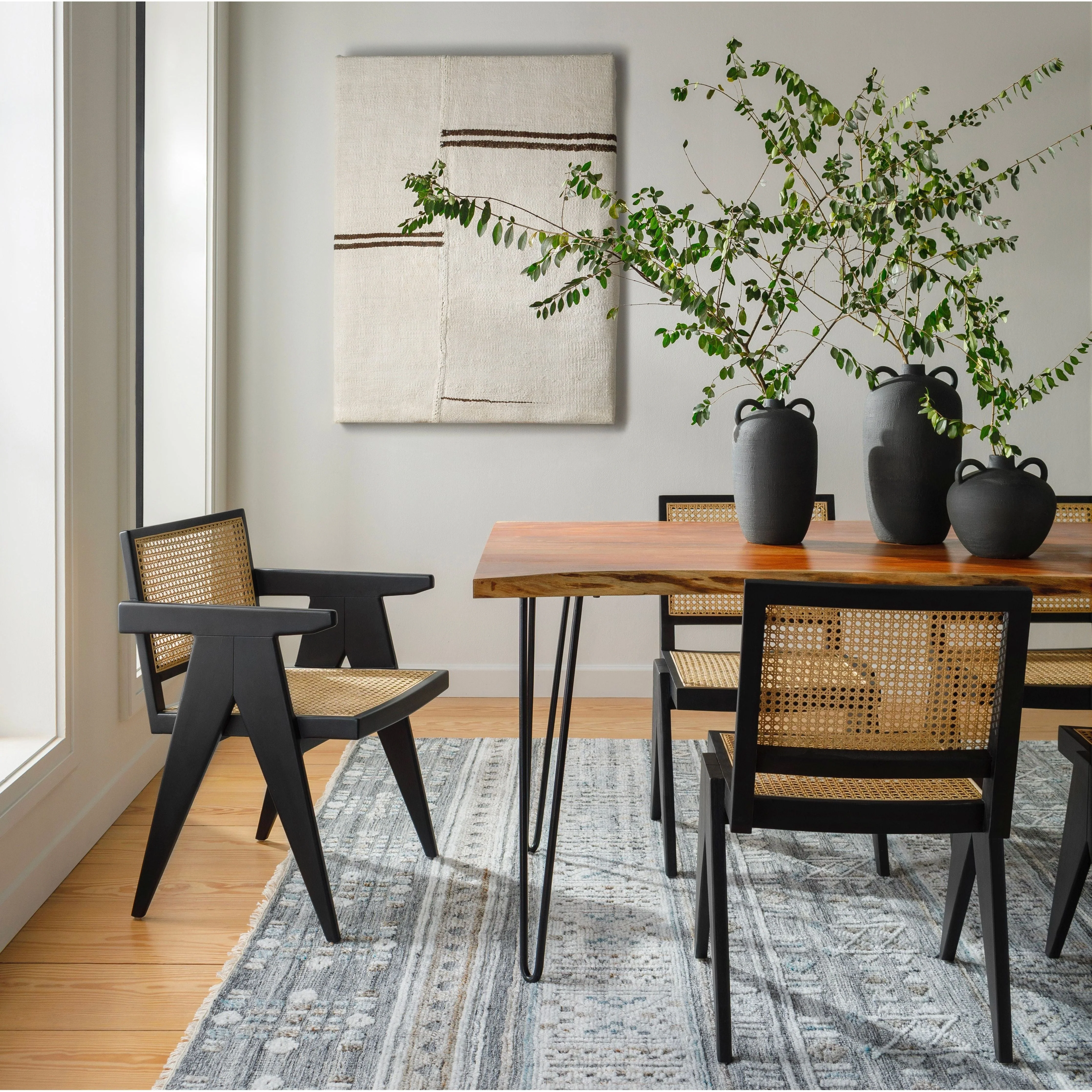Surya Hague Modern Set of 2 Rattan & Black Wood Dining Armchairs - Image 2