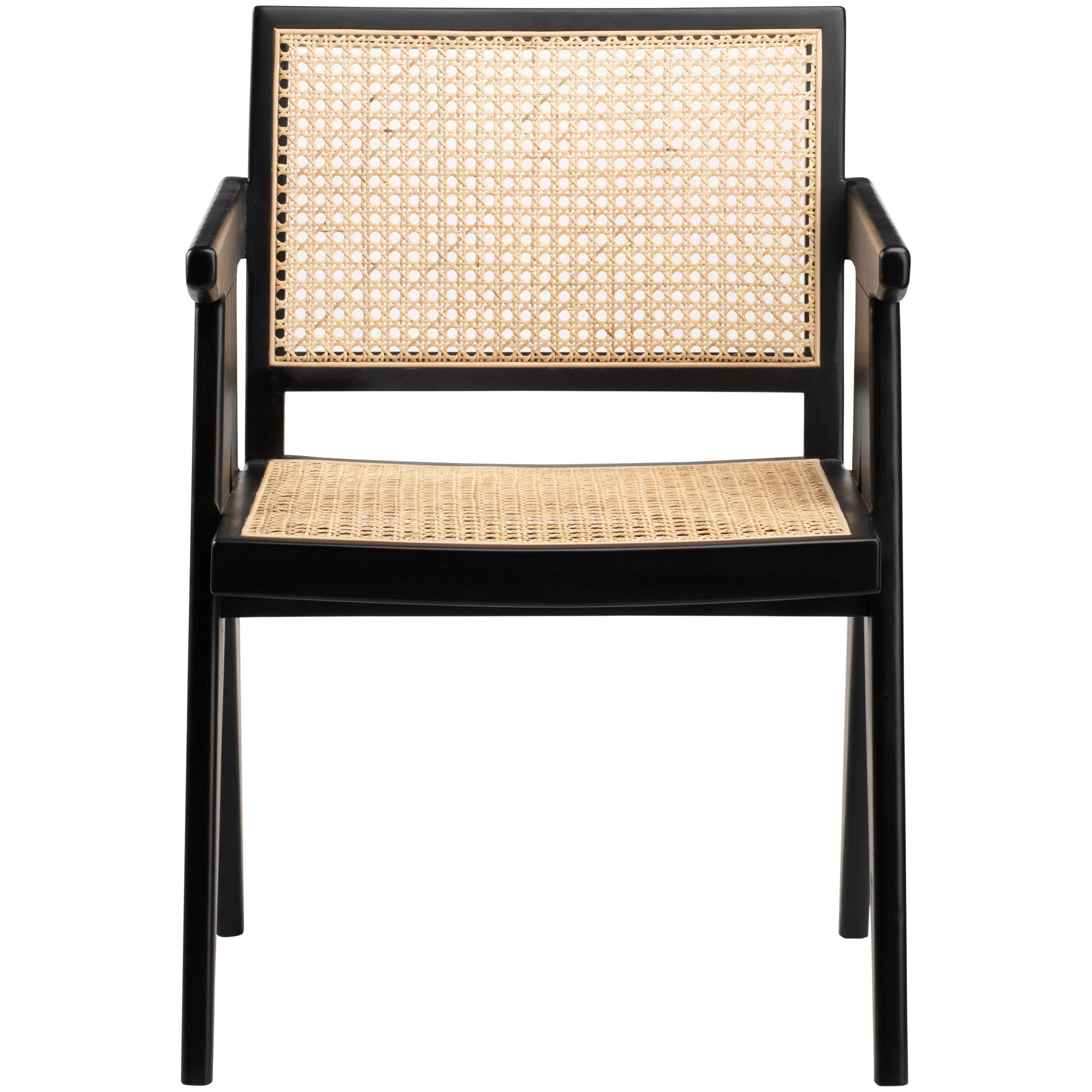 Surya Hague Modern Set of 2 Rattan & Black Wood Dining Armchairs - Image 7