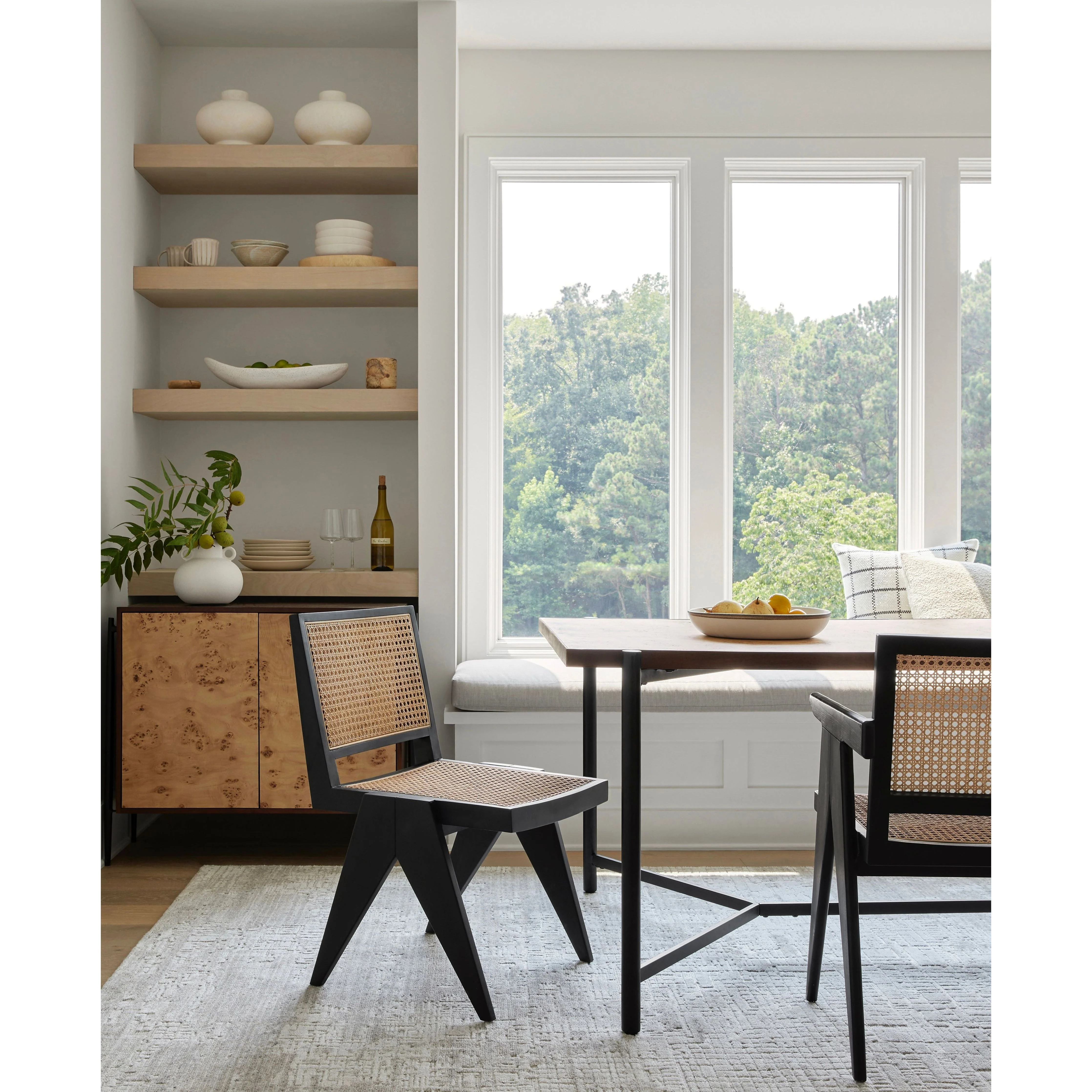 Surya Hague Modern Set of 2 Rattan & Black Wood Dining Chairs - Image 2