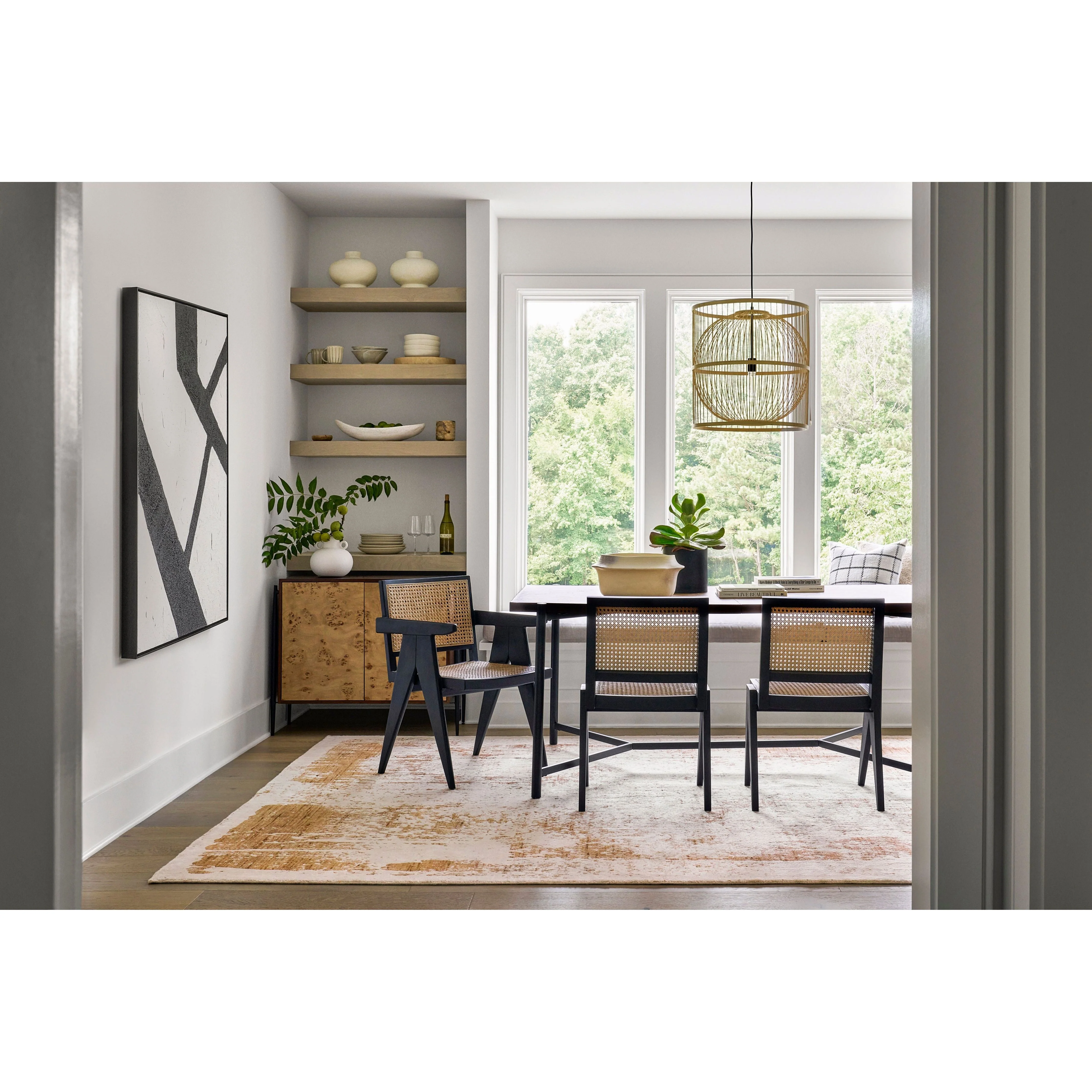 Surya Hague Modern Set of 2 Rattan & Black Wood Dining Chairs - Image 9