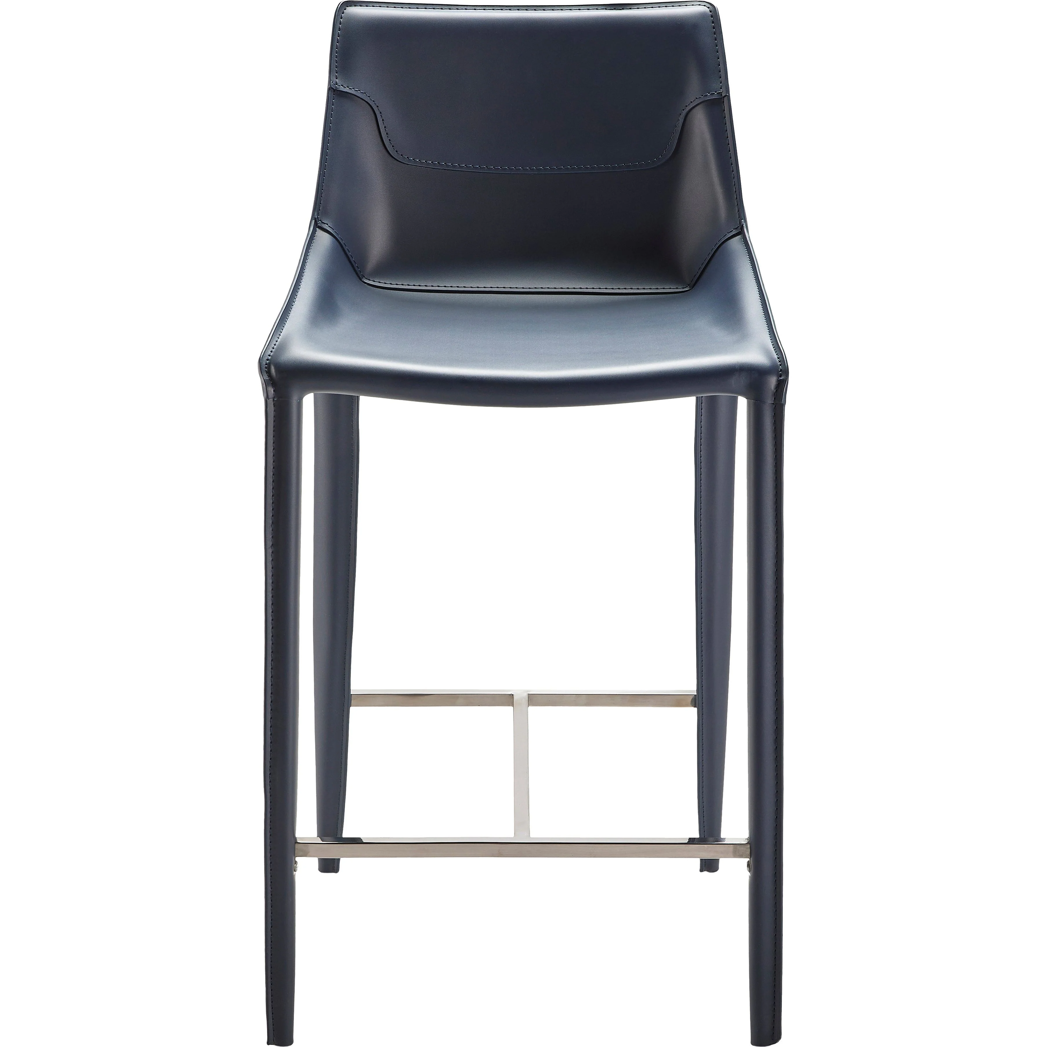 Surya Hanks Modern Navy Blue Faux Leather Kitchen Counter Stool - Image 3