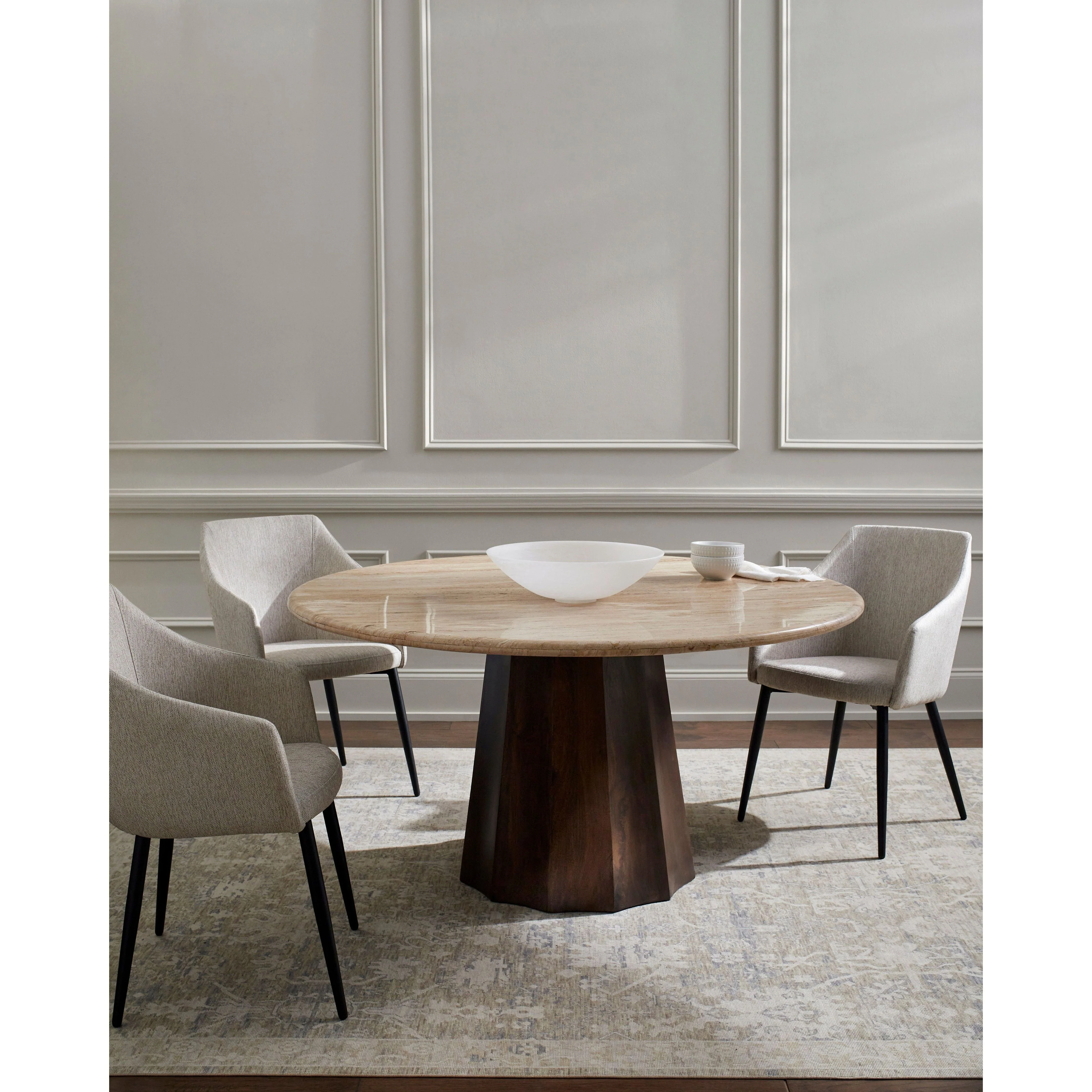 Surya Linus Modern Organic Marble Top With Dark Mango Wood 60” Round Dining Table