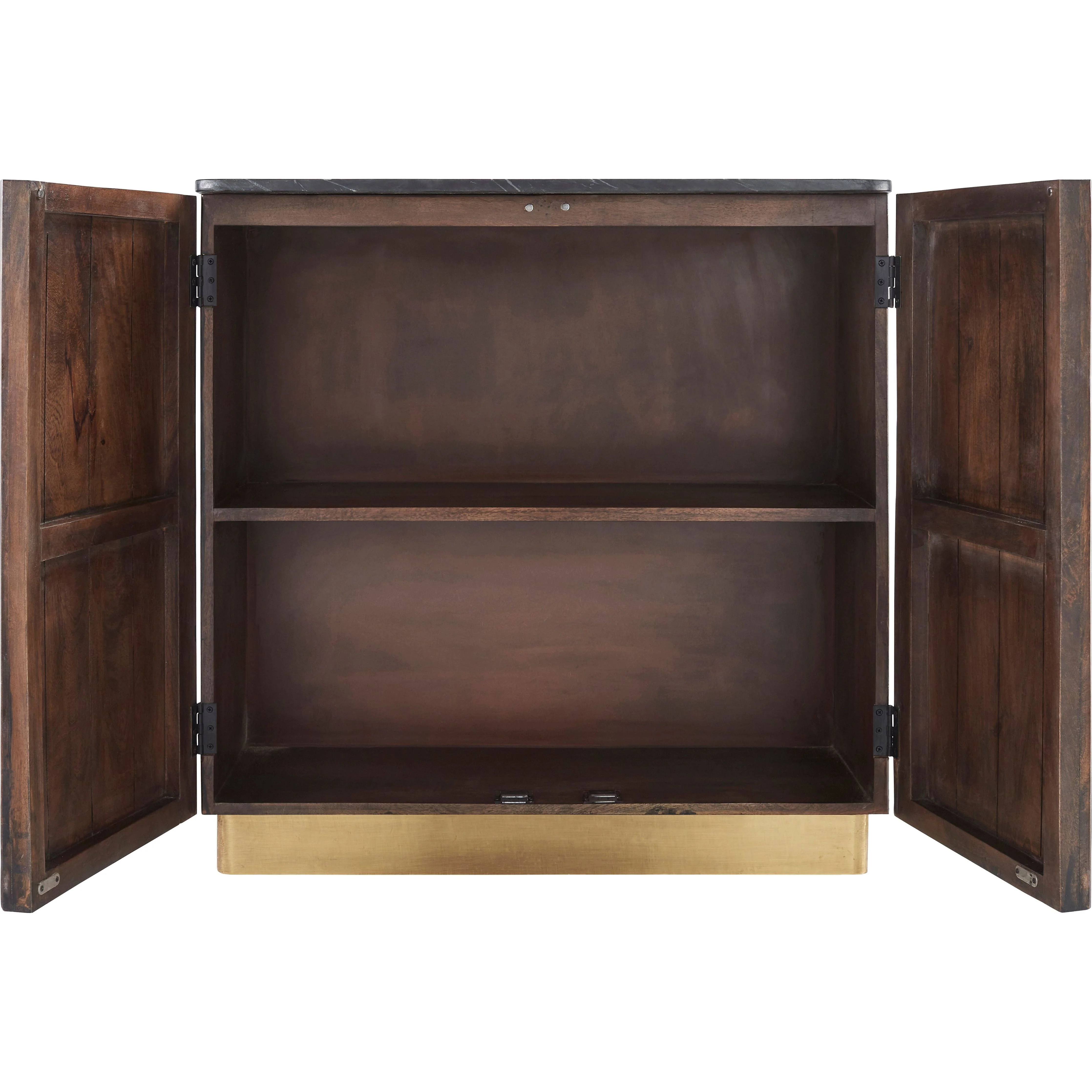 Surya Nems Modern Black Marble Top and Dark Brown Mango Wood Cabinet - Image 5